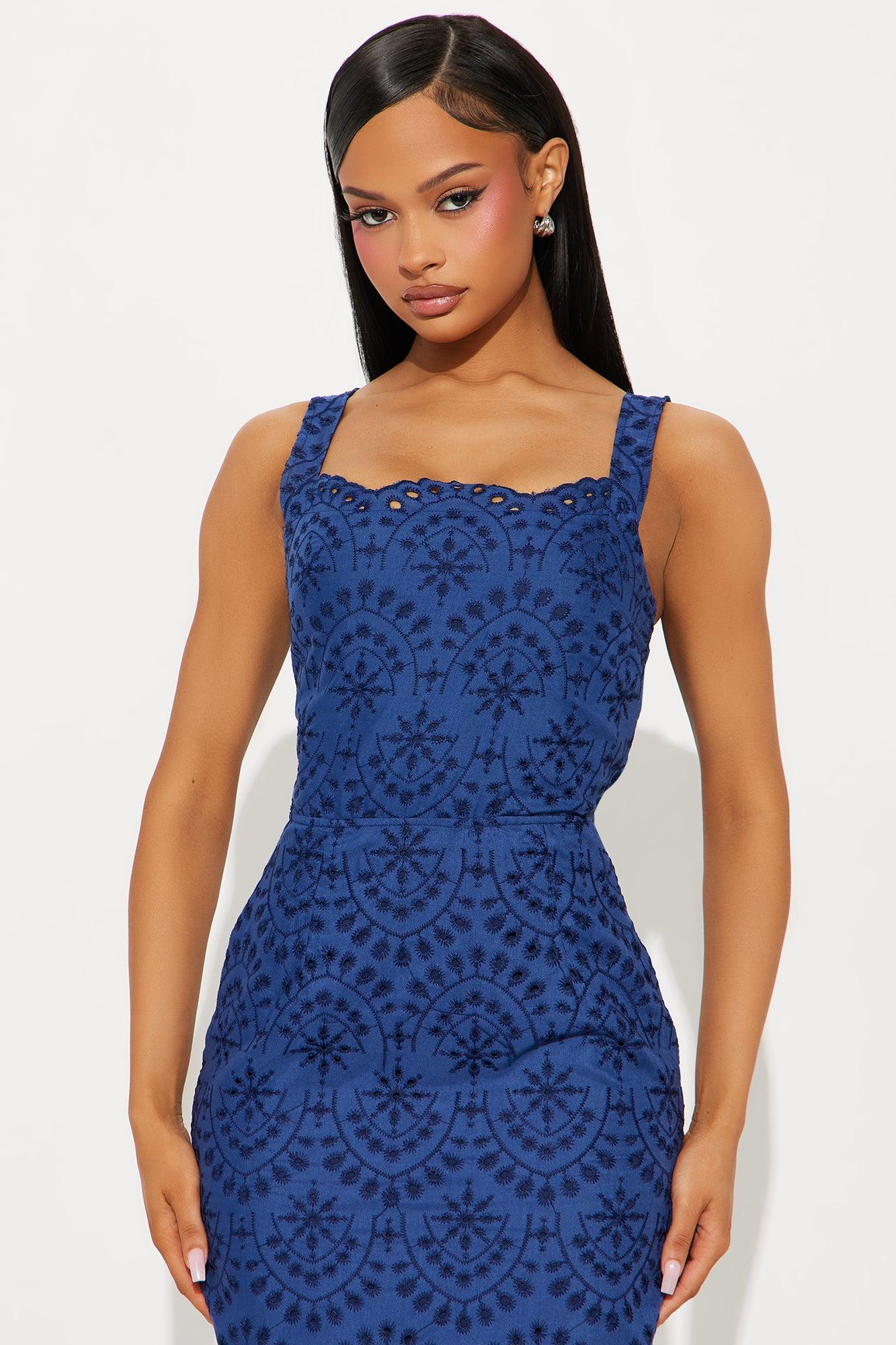 Eileen Eyelet Midi Dress - Navy Product Image