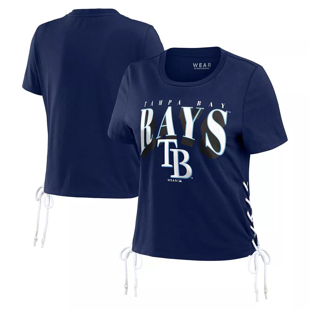 Women's WEAR by Erin Andrews Navy Tampa Bay Rays Side Lace-Up Cropped T-Shirt,  Product Image