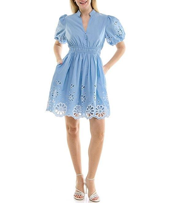 Moda Tara Short Sleeve V-Neck Eyelet Dress Product Image
