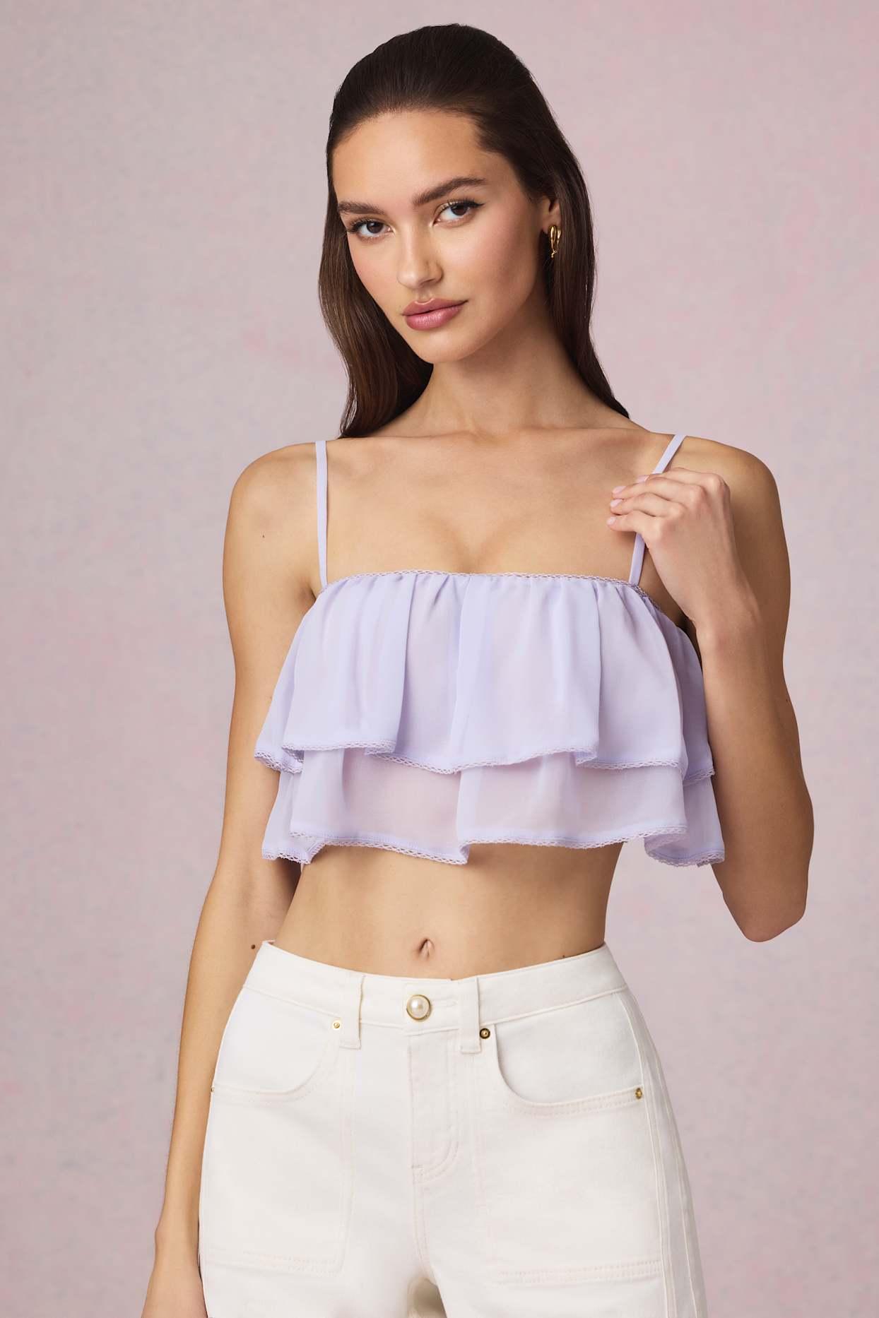 Ruffled Cropped Camisole Top in Lilac Product Image