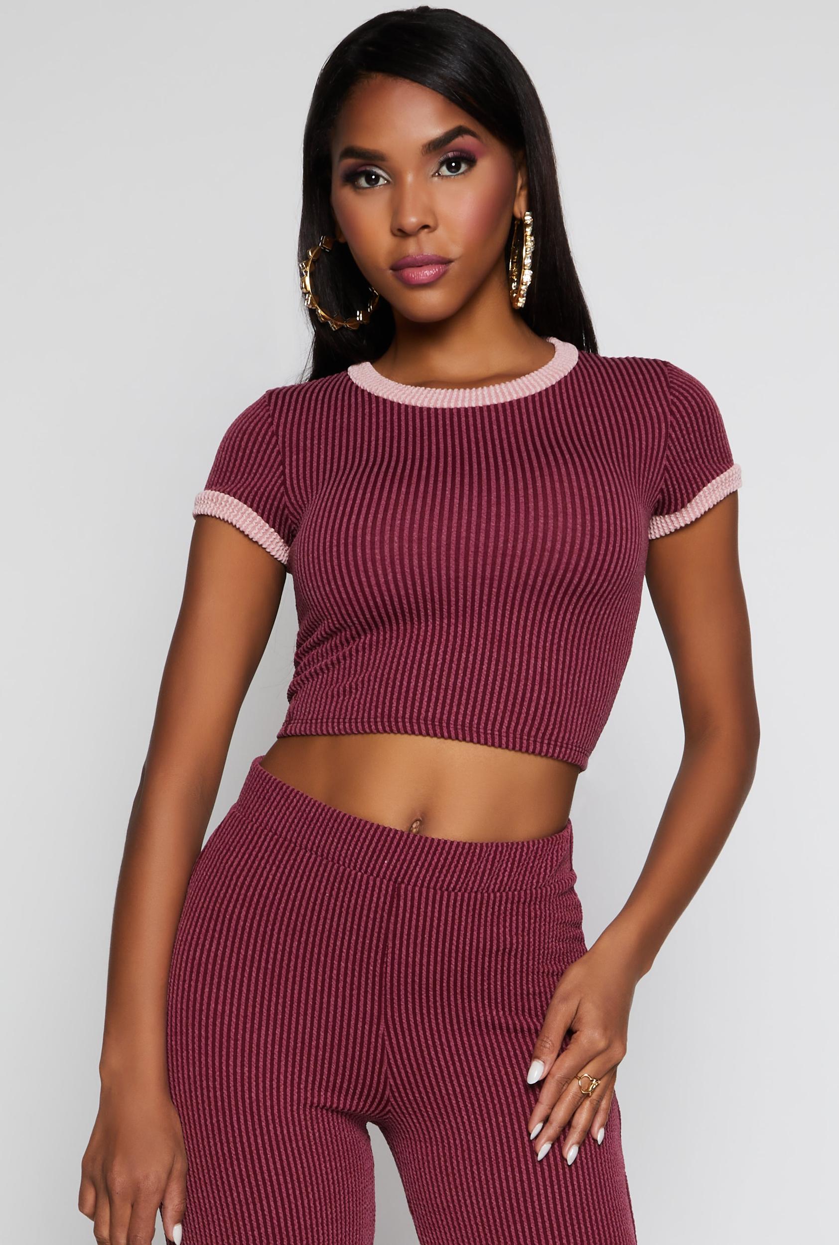 Womens Ribbed Knit Ringer Crop Top Product Image