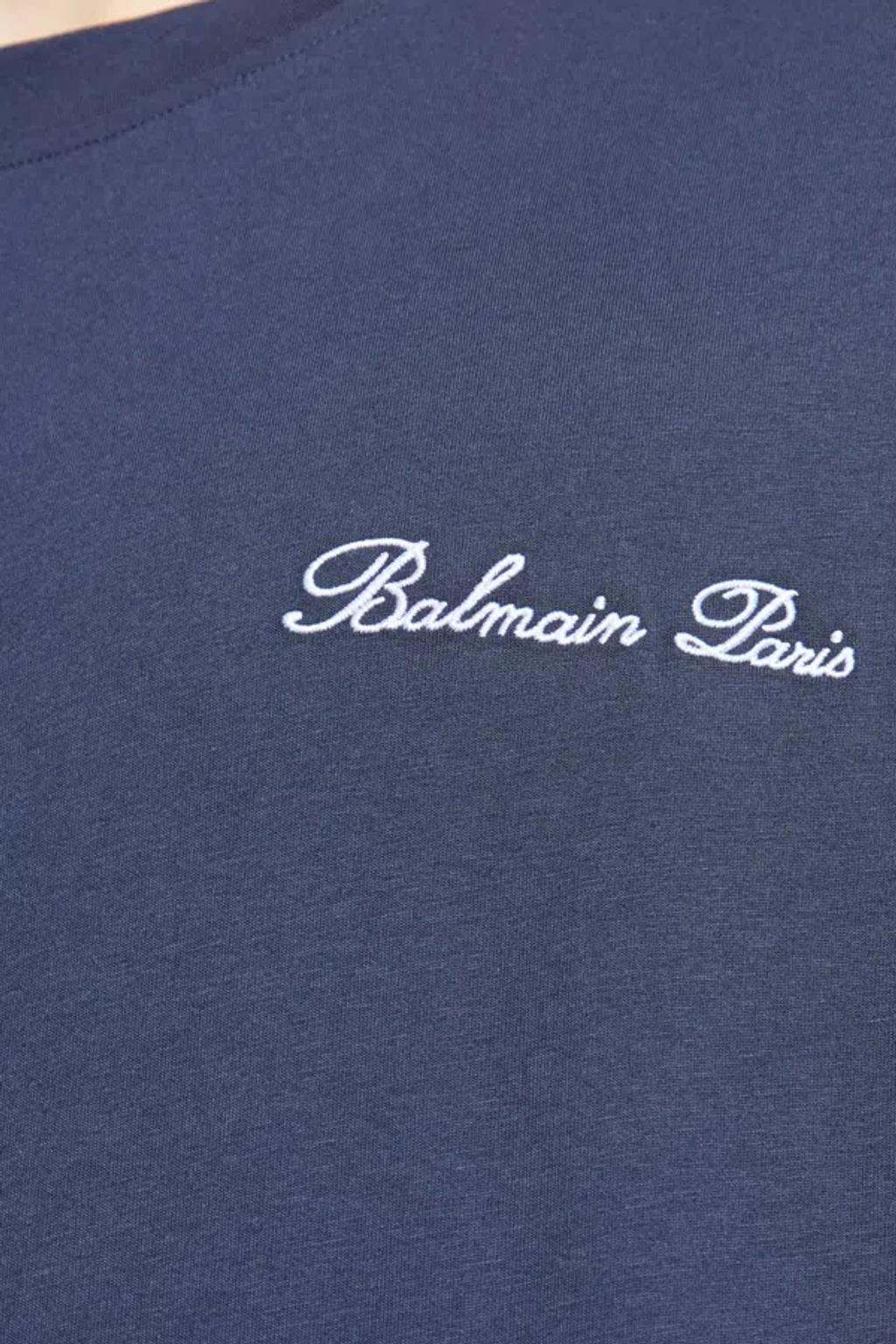 BALMAIN Signature Logo T-shirt In Blue Product Image
