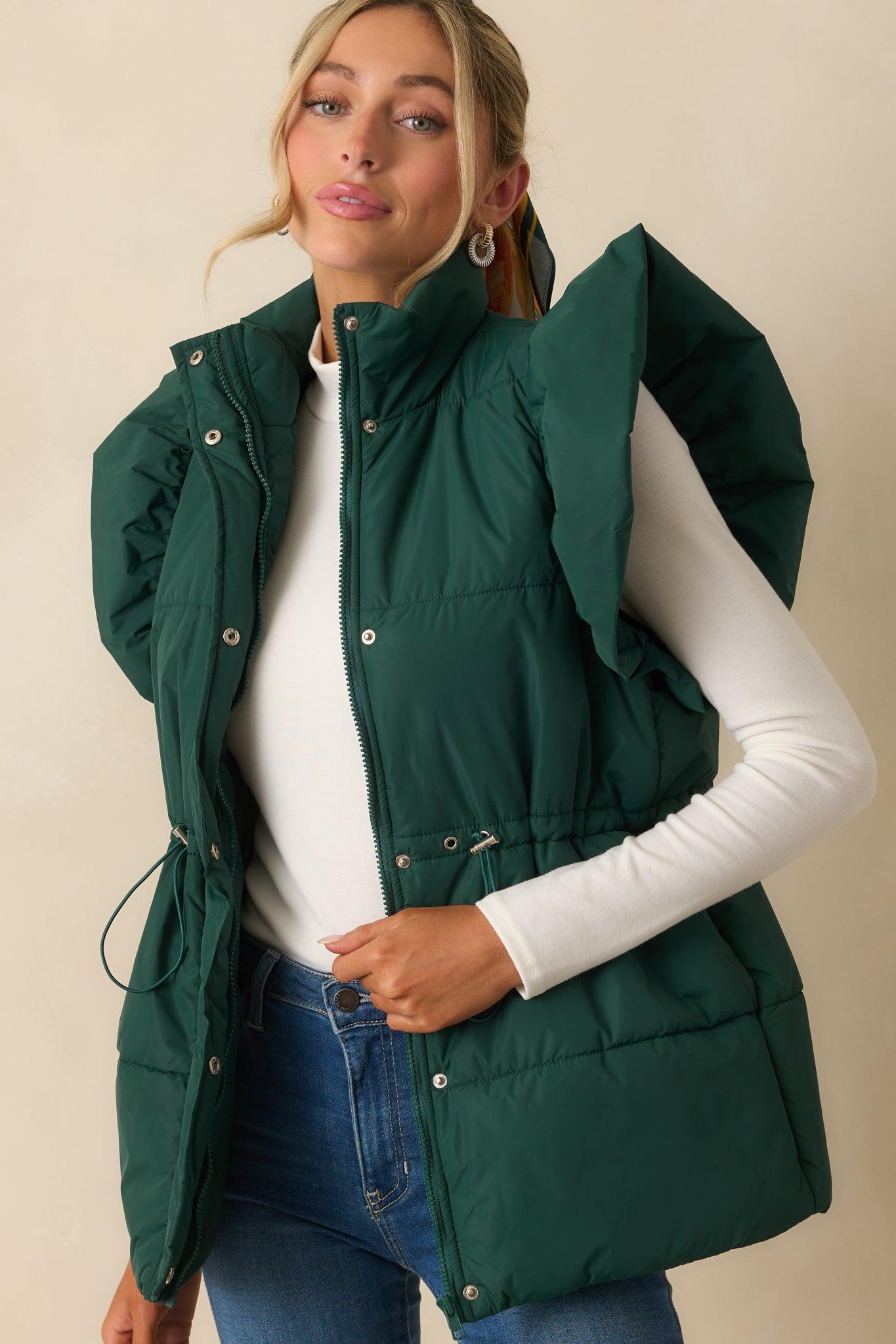 Cherry On Top Forest Green Flutter Sleeve Puffer Vest Product Image