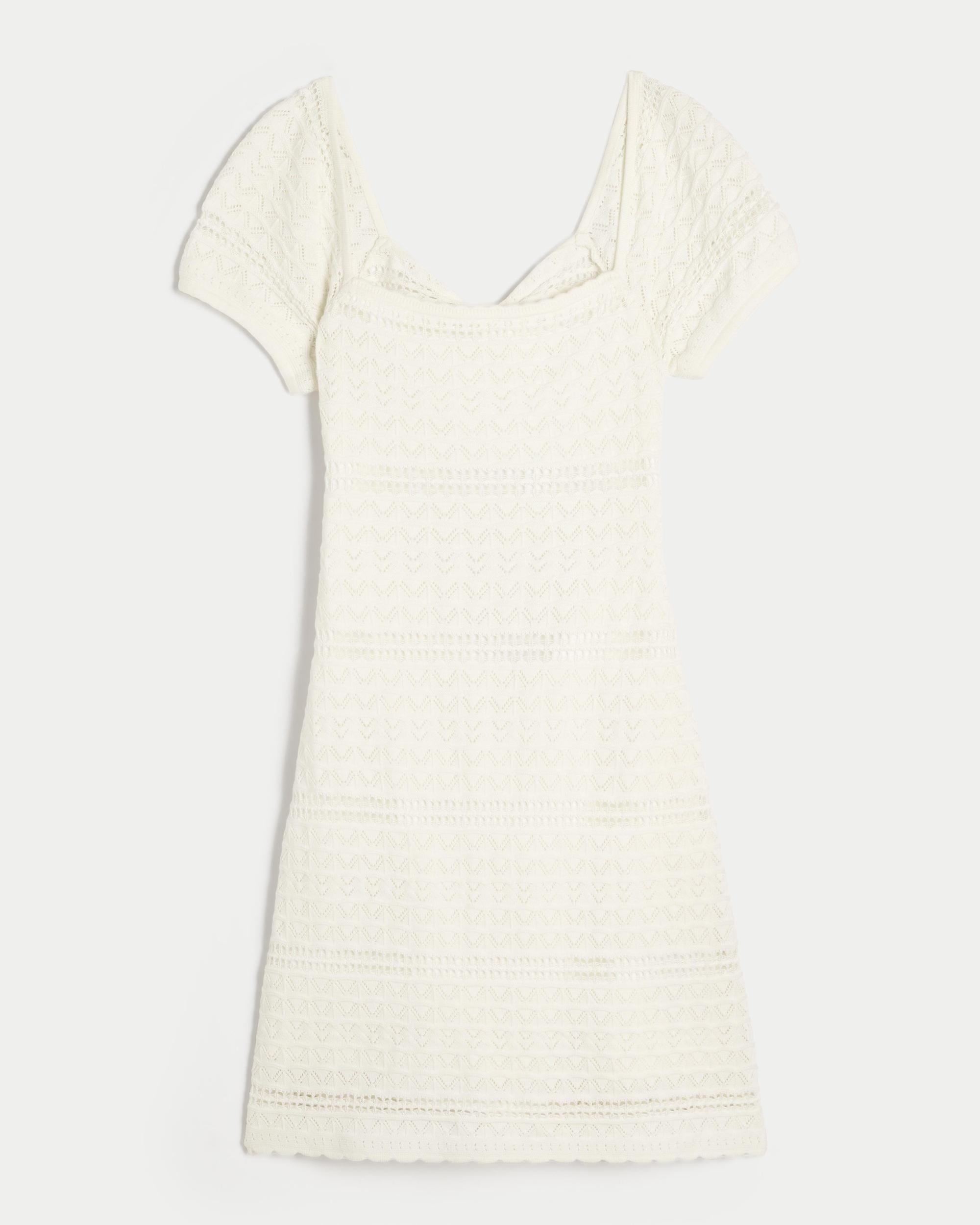 Short-Sleeve Crochet-Style Twist Back Mini Dress Product Image