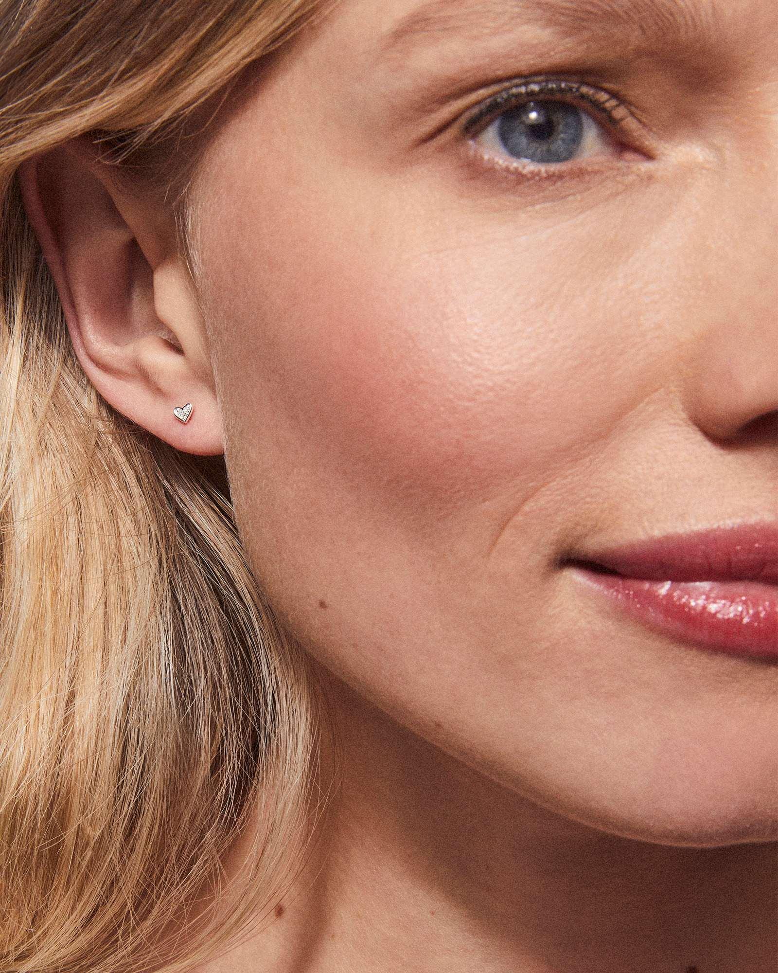 Tiny Ari Heart Sterling Silver Diamond Stud Earrings Product Image