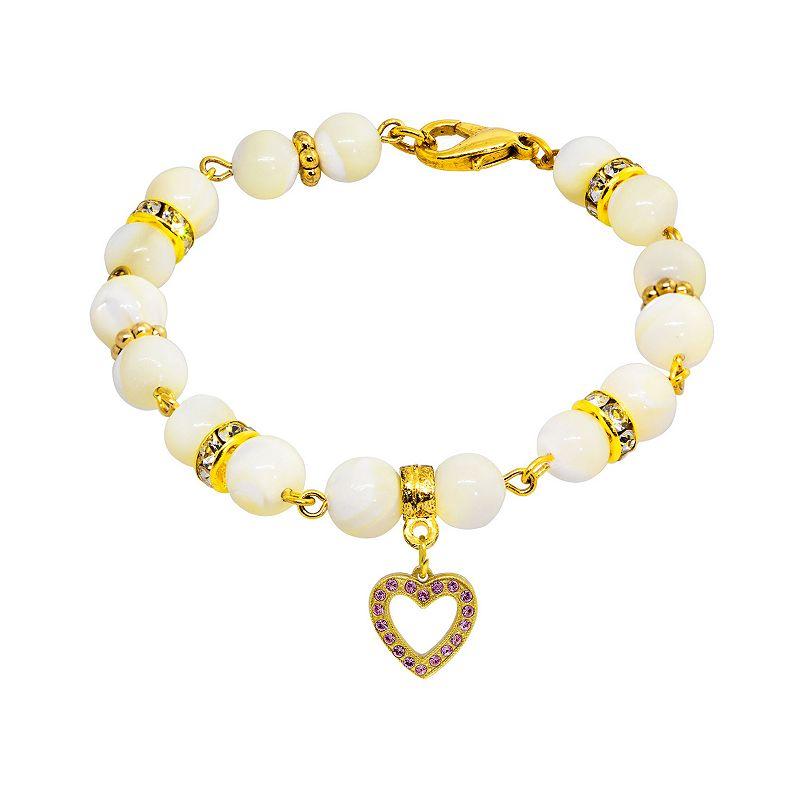 1928 Gold Tone Mother-of-Pearl & Simulated Crystal Birthstone Heart Bracelet, Womens, September Product Image