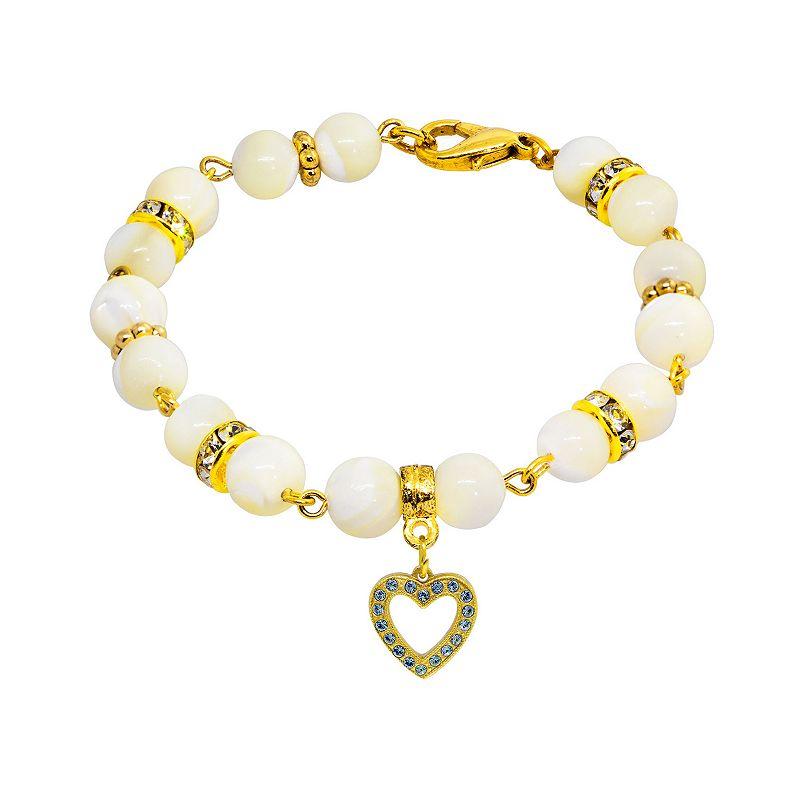 1928 Gold Tone Mother-of-Pearl & Simulated Crystal Birthstone Heart Bracelet, Womens, September Product Image