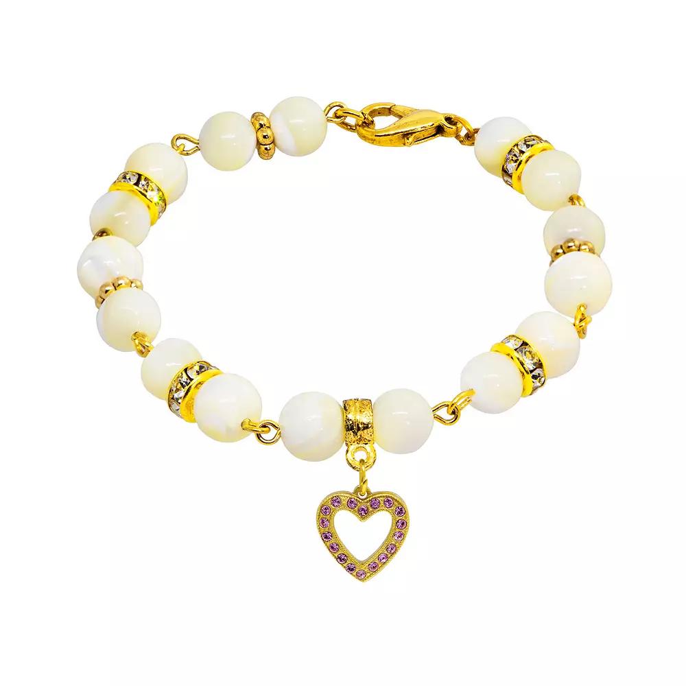 1928 Gold Tone Mother-of-Pearl & Simulated Crystal Birthstone Heart Bracelet, Womens, September Product Image