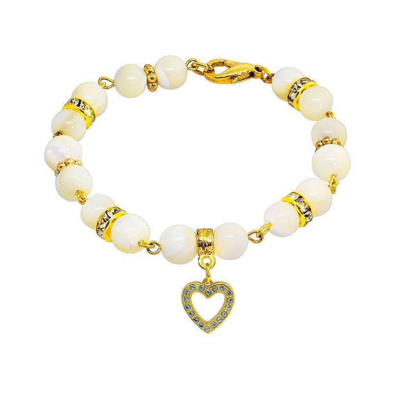 1928 Gold Tone Mother-of-Pearl & Simulated Crystal Birthstone Heart Bracelet, Womens, September Product Image