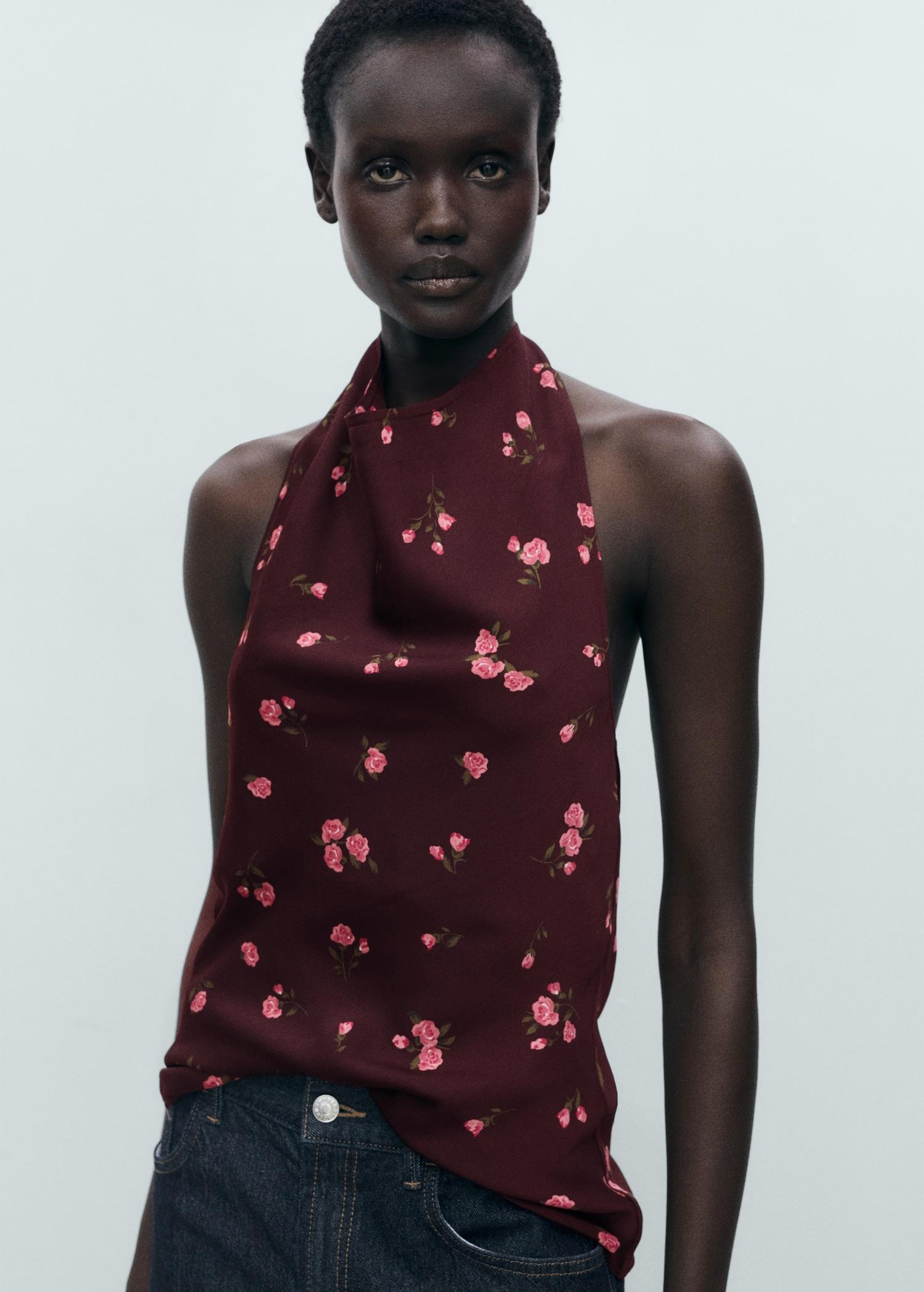 Draped floral top - Women | MANGO USA Product Image