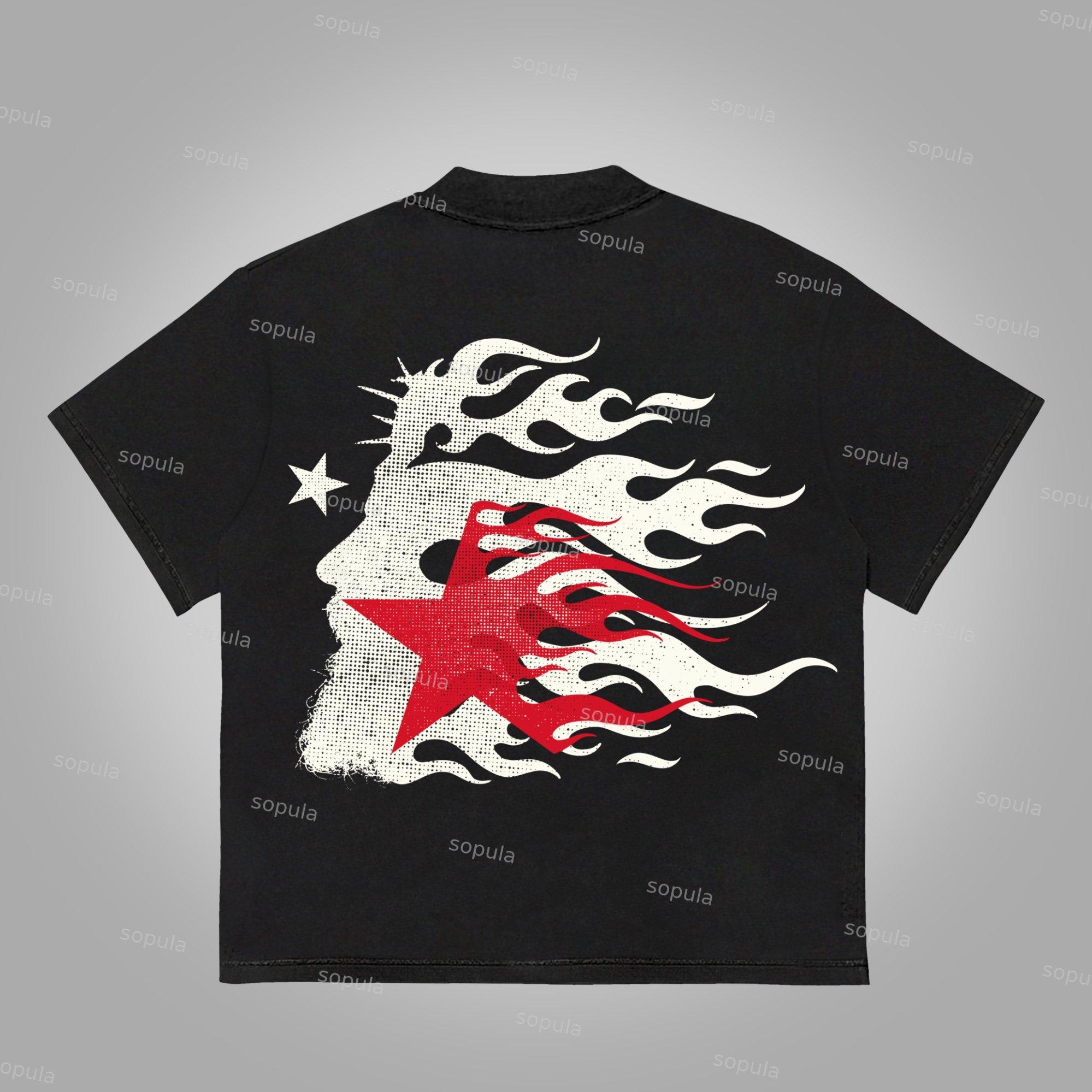 Jesus Flame Silhouette Network Vintage Graphic Cotton T-Shirt Product Image