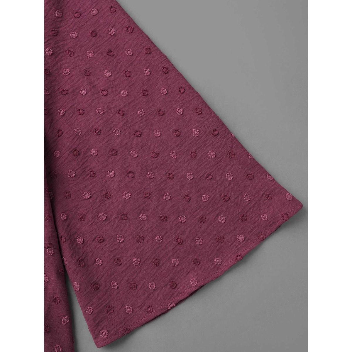 Plus Size Plum Ruffled Pleated Stretchy Waist Flowy Blouse Women Elegant Elbow-length sleeve V-neck Everyday Blouses BloomChic 14-16/1X Product Image