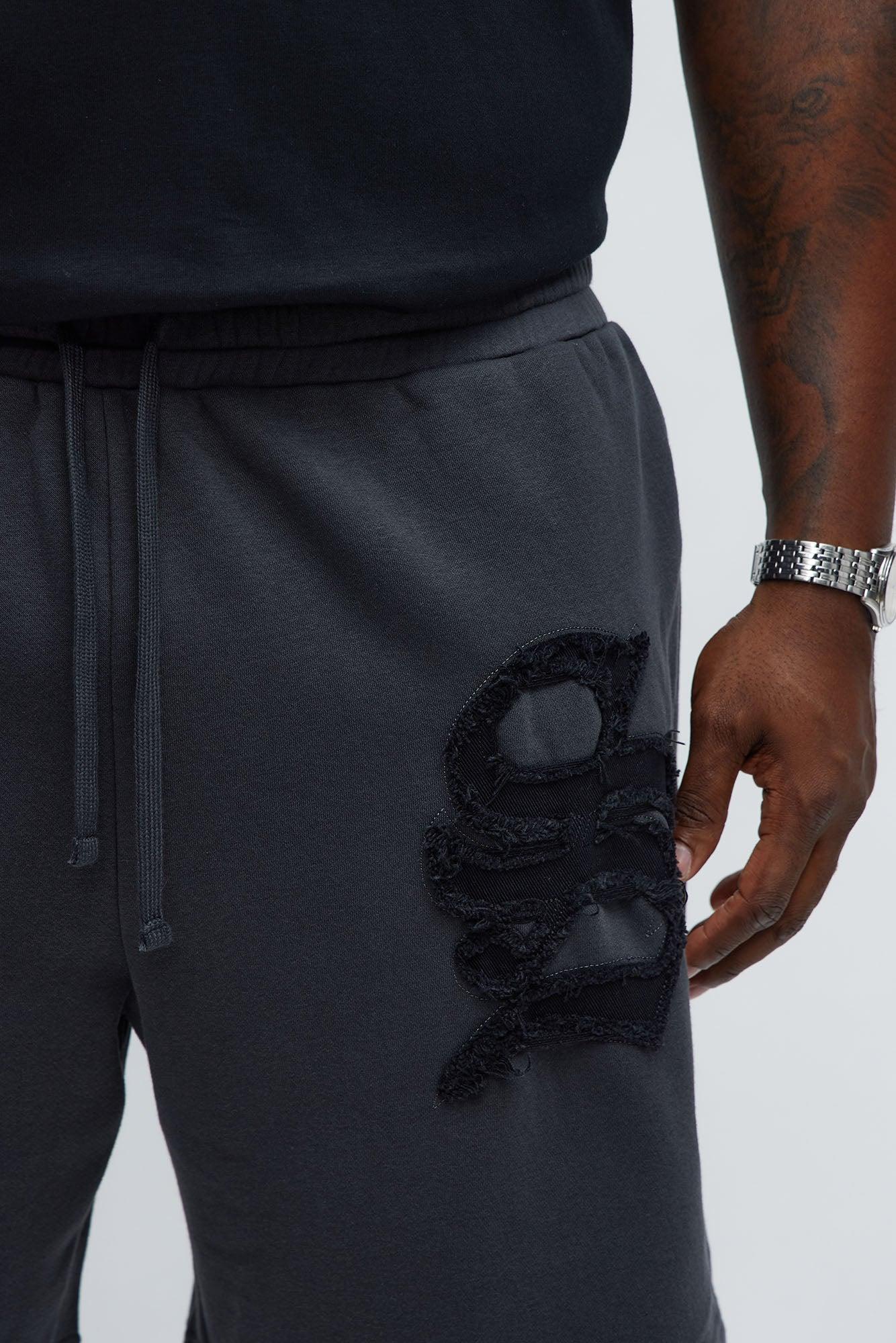 Tyson Relaxed Frayed Patch Sweatshorts - Charcoal Male Product Image