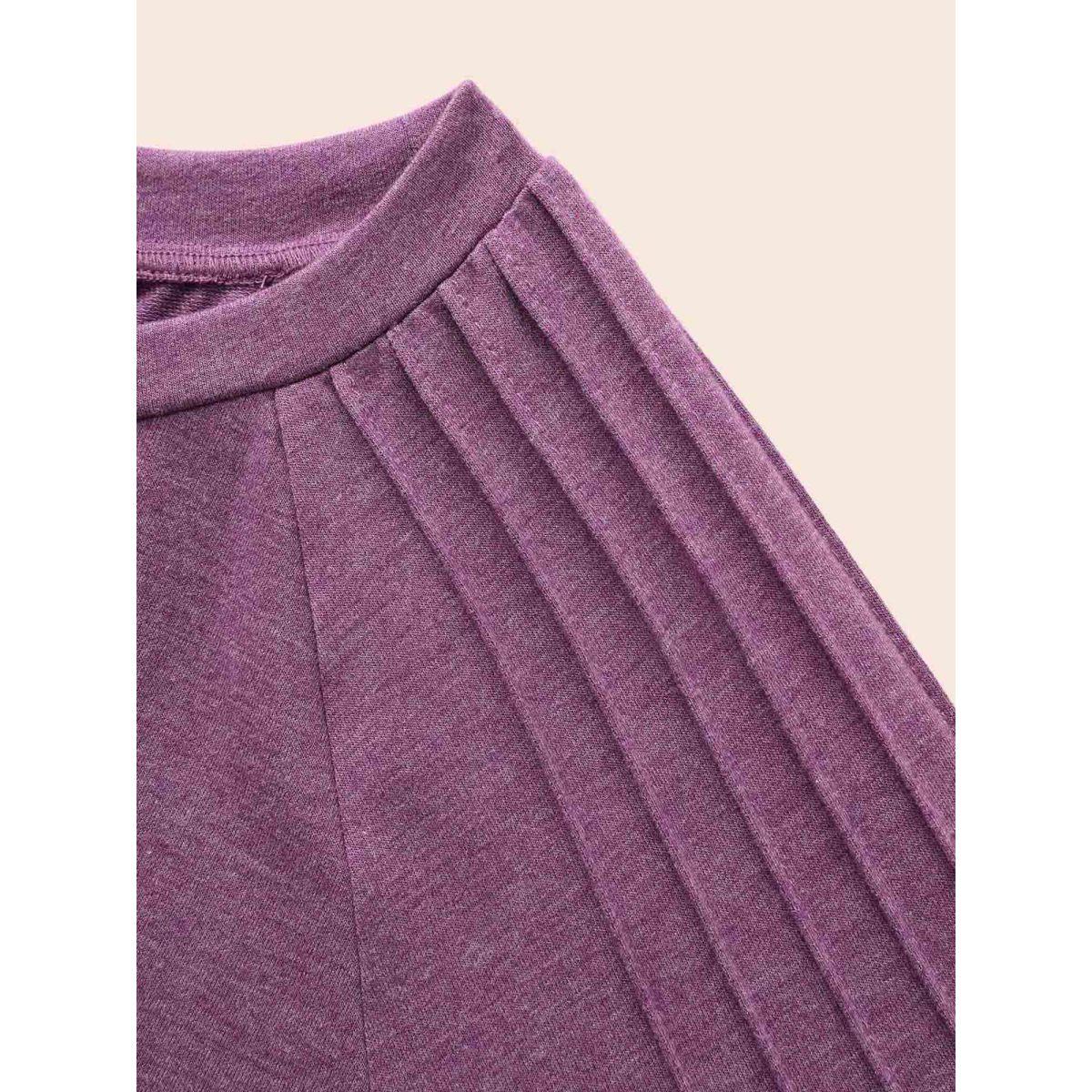 Plus Size Solid Heather Raglan Sleeve Pleated Sweatshirt Women Deeppurplered Casual Pleated Round Neck Everyday Sweatshirts BloomChic 14-16/1X Product Image