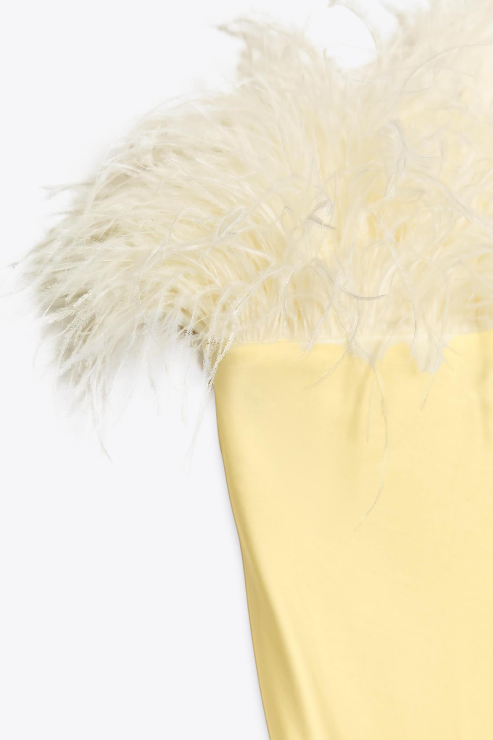 FEATHERED SATIN MIDI DRESS Product Image