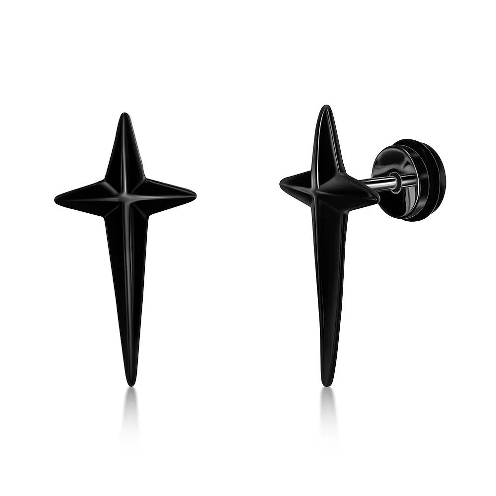 Metallo Stainless Steel Cross Style Earrings, Men's, Black Product Image