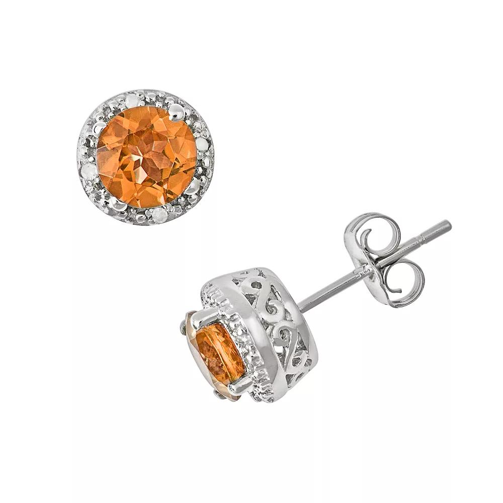 Celebration Gems Sterling Silver Citrine and Diamond Accent Frame Stud Earrings, Women's Product Image