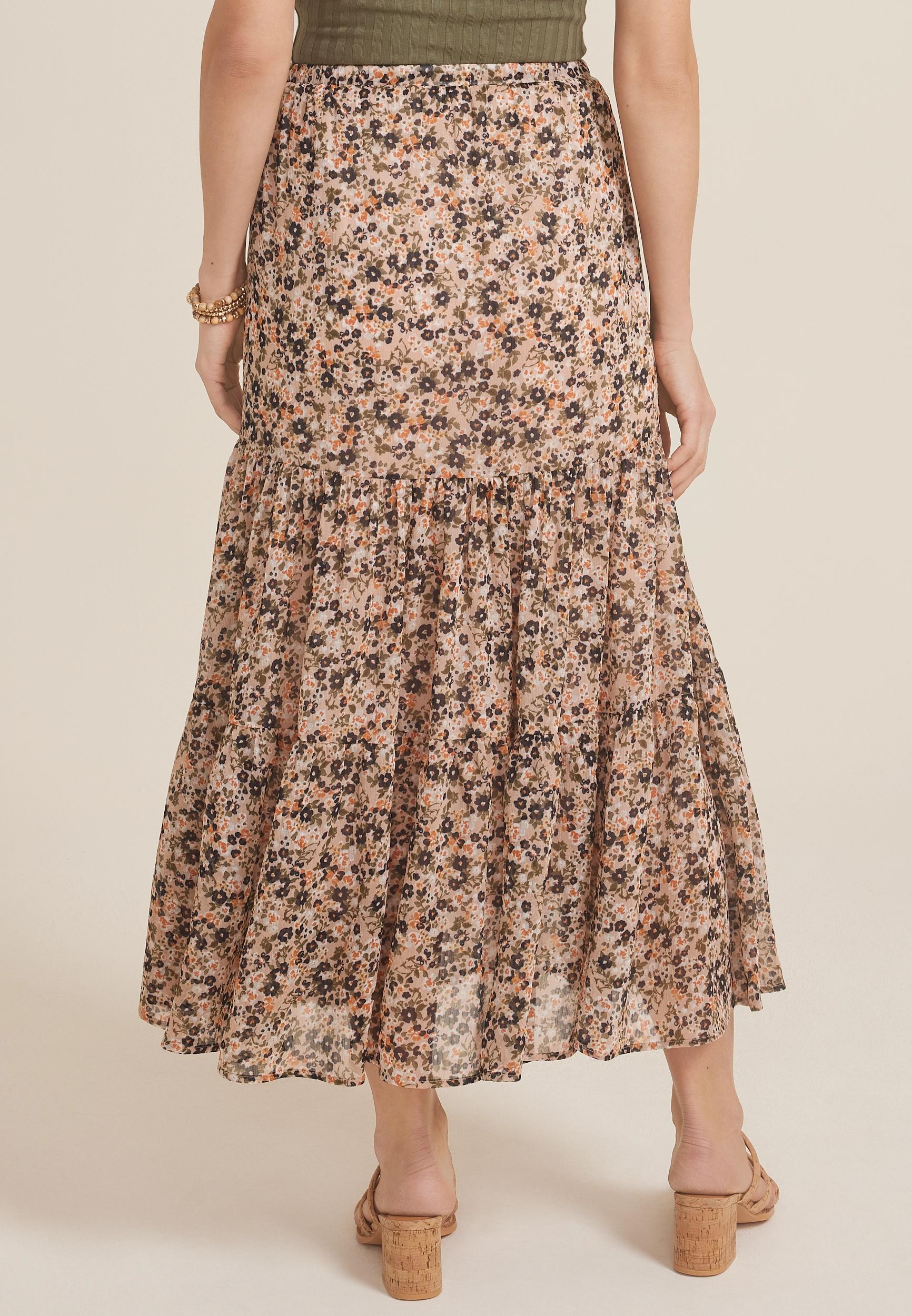 Floral Tiered High Rise Maxi Skirt Product Image