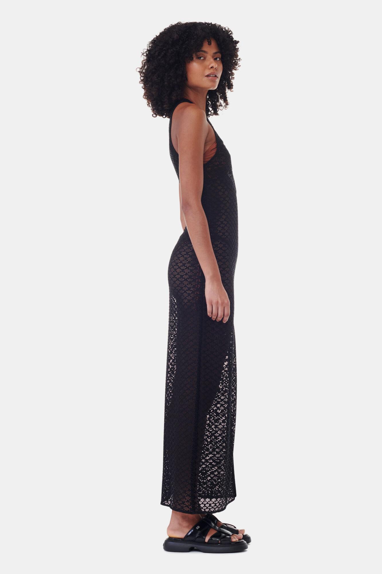 Black Mesh Lace Long Dress Product Image