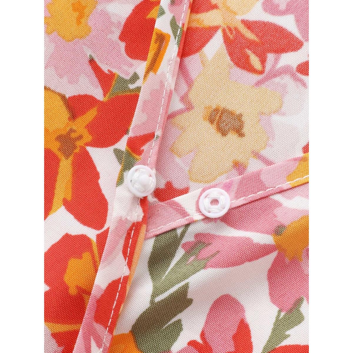 Plus Size Floral Shirred Wrap Hem Ruffle Sleeve Midi Dress Blush Women Elegant Shirred Overlap Collar Short sleeve Curvy BloomChic 26/4X Product Image