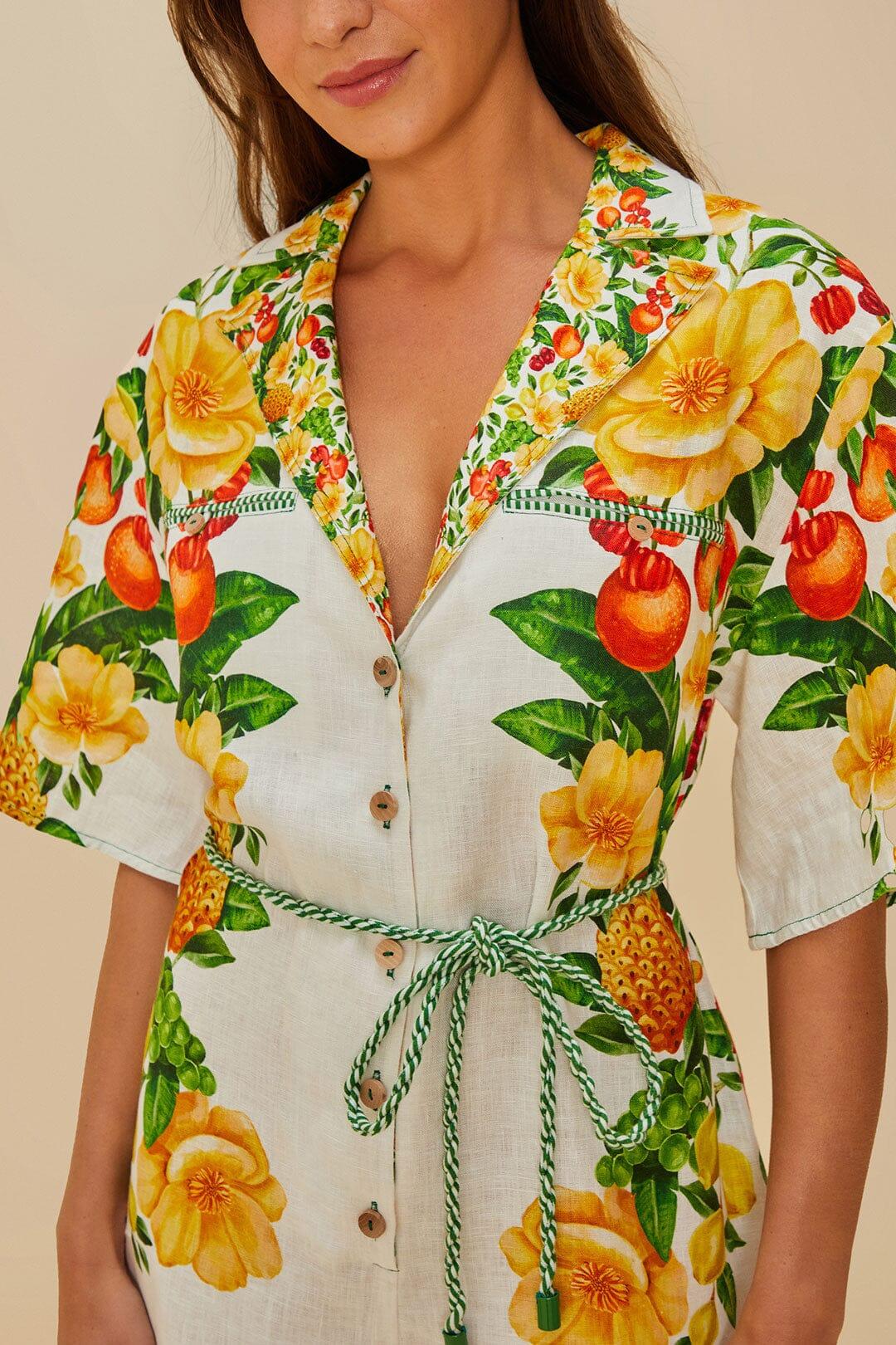 Off-White Picnic Flowers Euroflax™ Premium Linen Romper Product Image