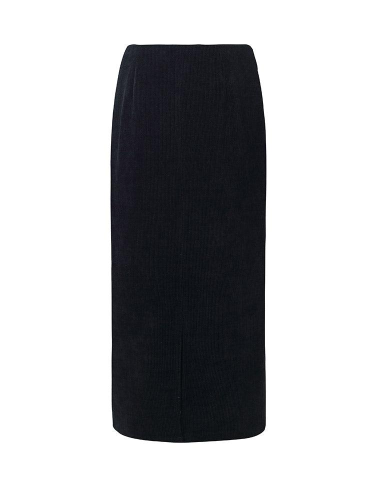 Black Straight Knitted Slit Women Skirt Product Image