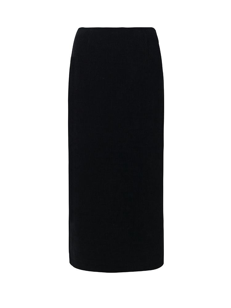 Black Straight Knitted Slit Women Skirt Product Image