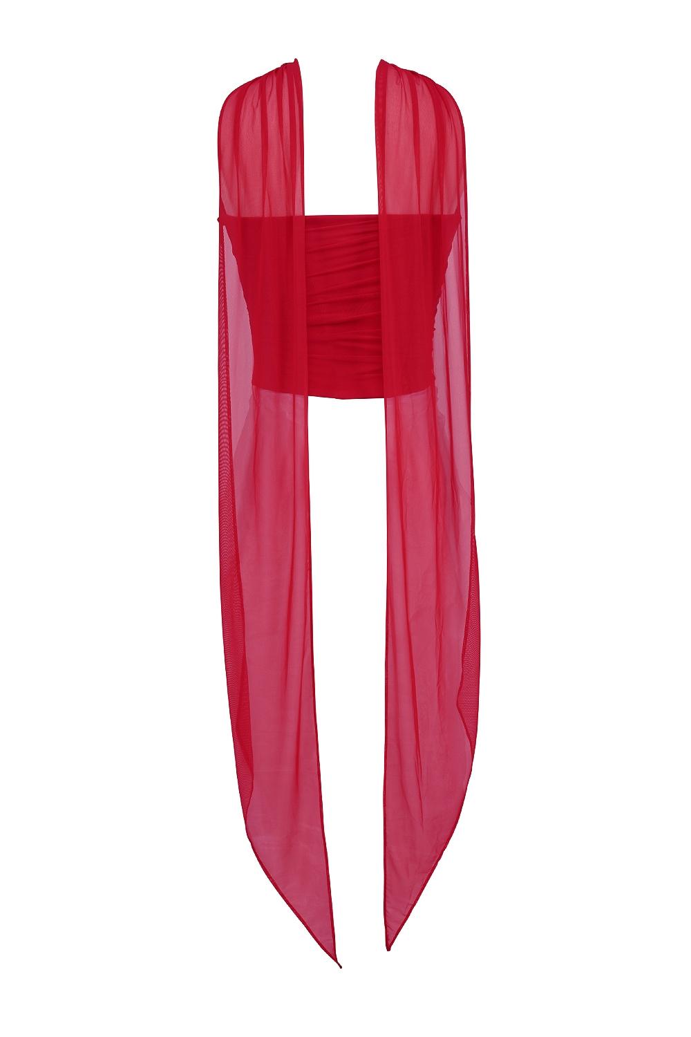 Hallie  holly red strapless corset top with detachable neck scarf Product Image