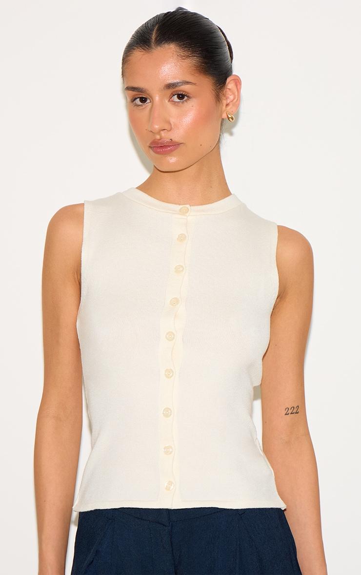 Tall Butter Cream Button Through Sleeveless Top Product Image