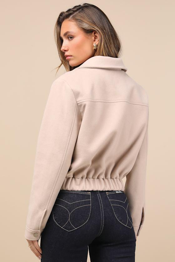 Top-Notch Comfort Beige Collared Bomber Jacket Product Image