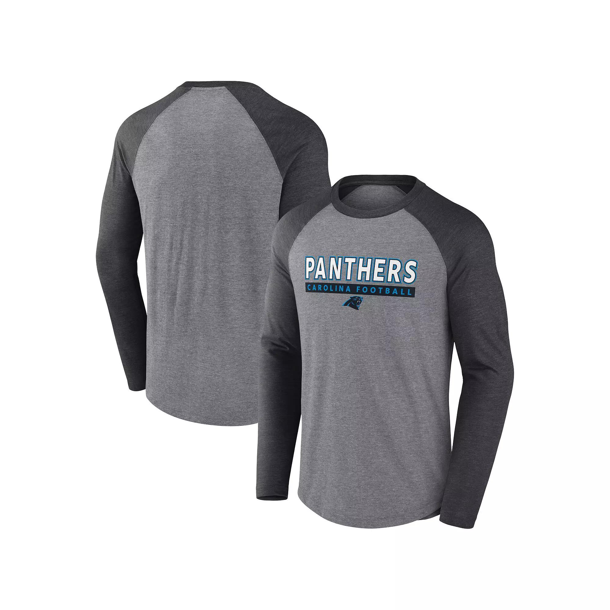 Men's Fanatics Heather Gray/Charcoal Carolina Panthers Tri-Blend Raglan Long Sleeve T-Shirt,  Product Image