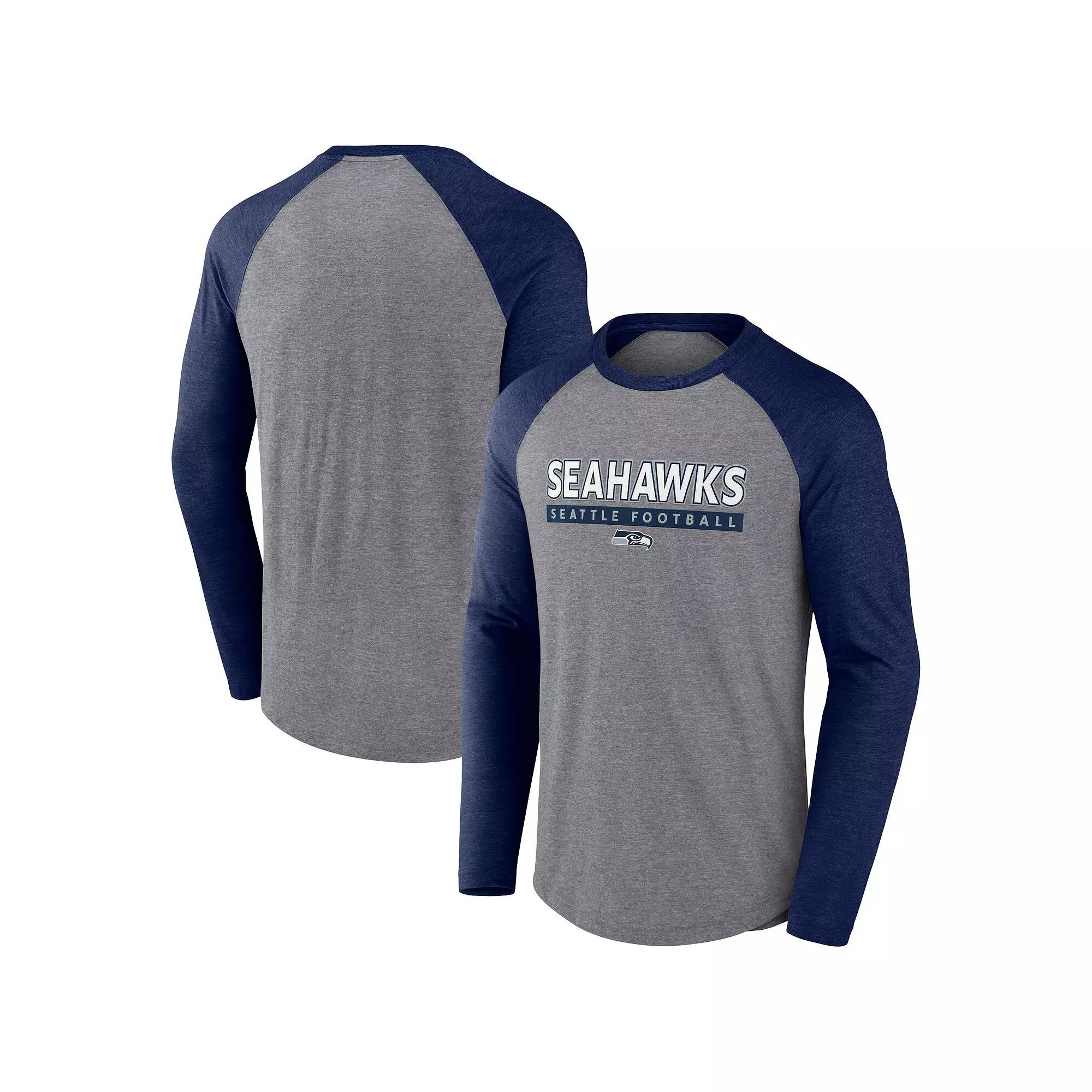 Men's Fanatics Heather Gray/Navy New England Patriots Tri-Blend Raglan Long Sleeve T-Shirt, Size: XL, Grey Product Image