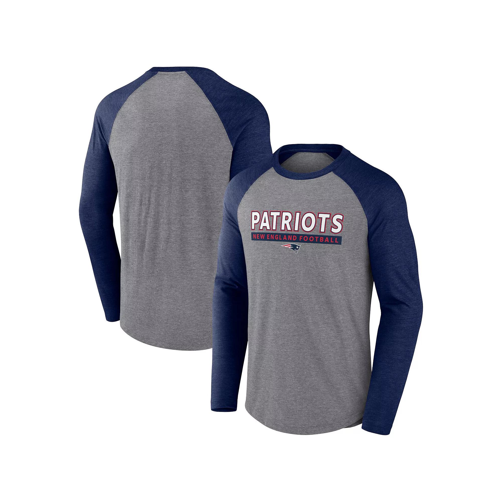 Men's Fanatics Heather Gray/Navy New England Patriots Tri-Blend Raglan Long Sleeve T-Shirt, Size: XL, Grey Product Image