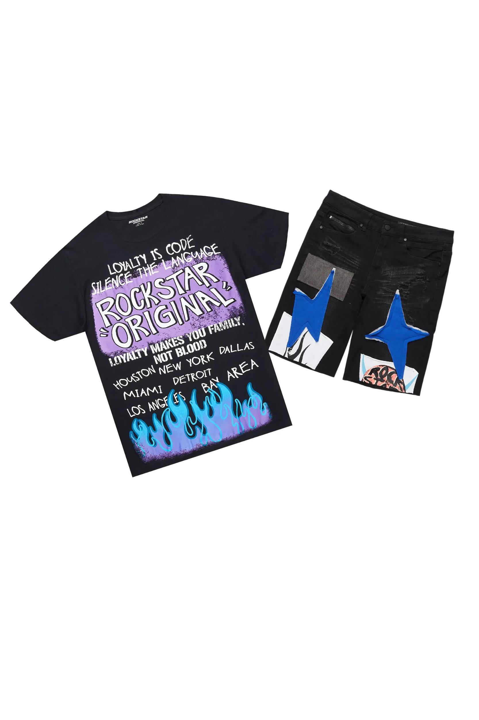 Beno Black T-Shirt/Denim Short Set Male Product Image