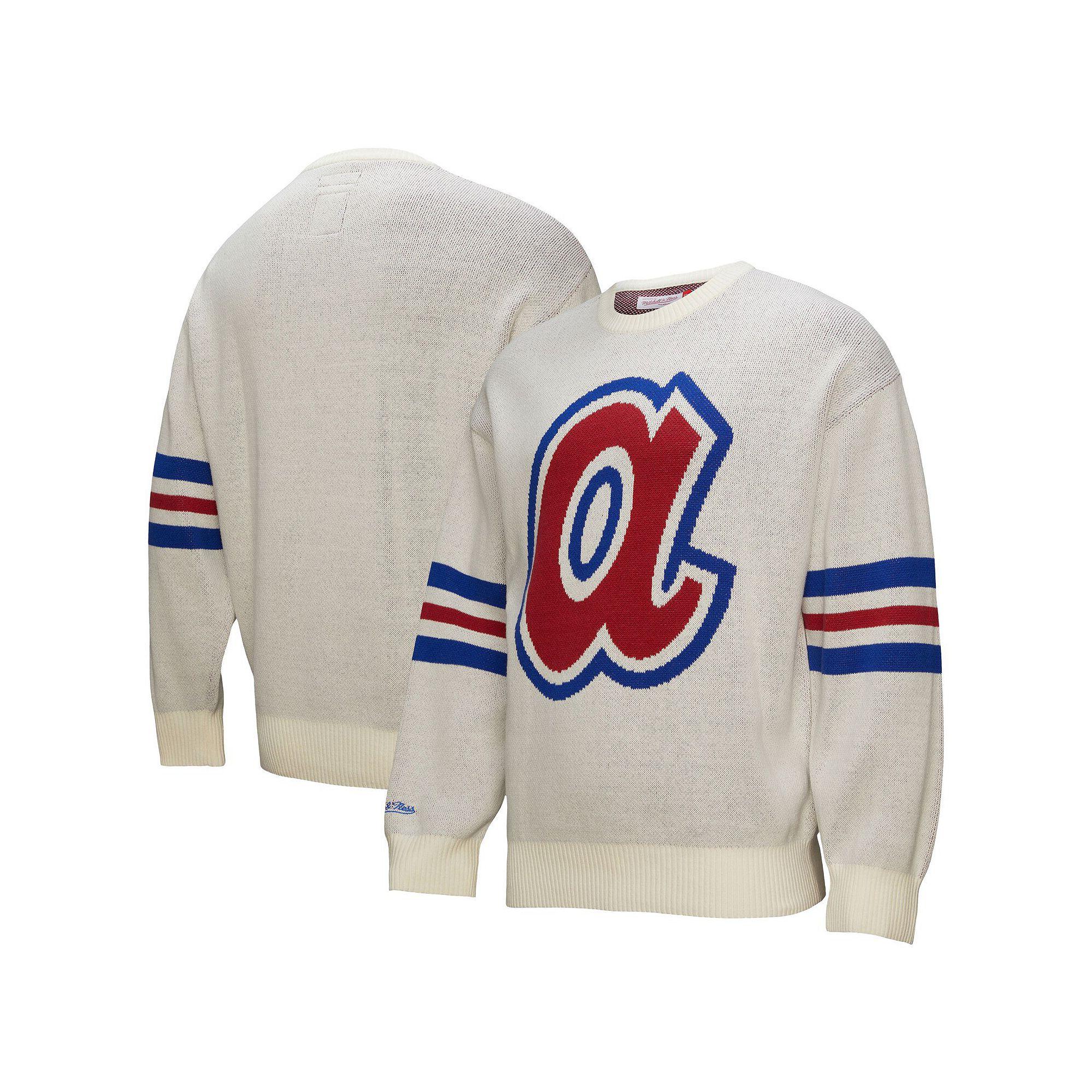 Men's Mitchell & Ness Cream Atlanta Braves Retro Pullover Sweater,  Product Image