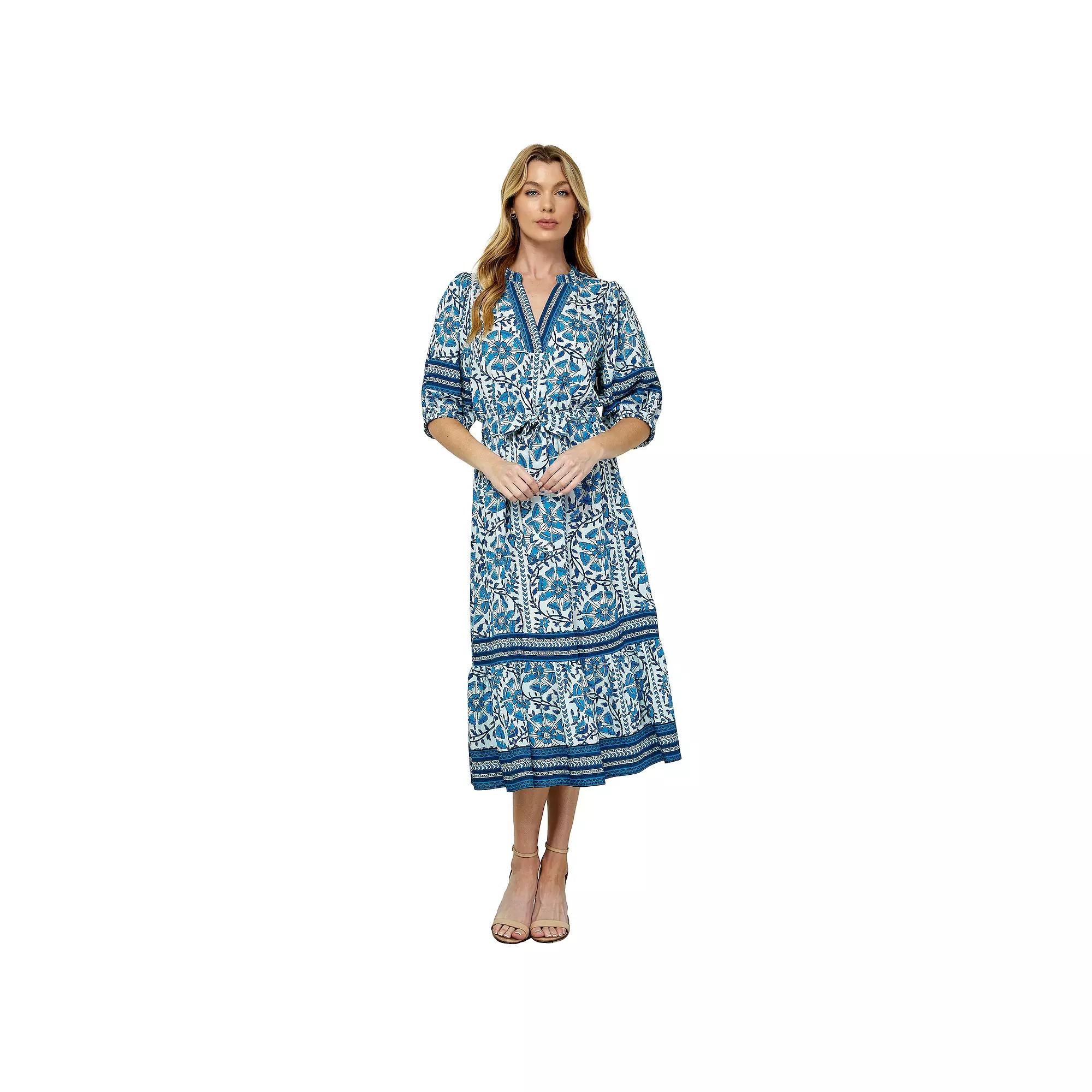 Women's Figueroa & Flower Printed Fit & Flare V-Neck Peasant Dress,  Product Image
