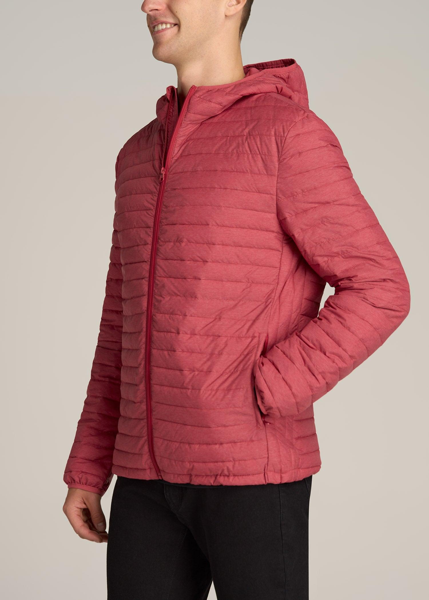 Packable Puffer Jacket for Tall Men in Red Space Dye Male Product Image