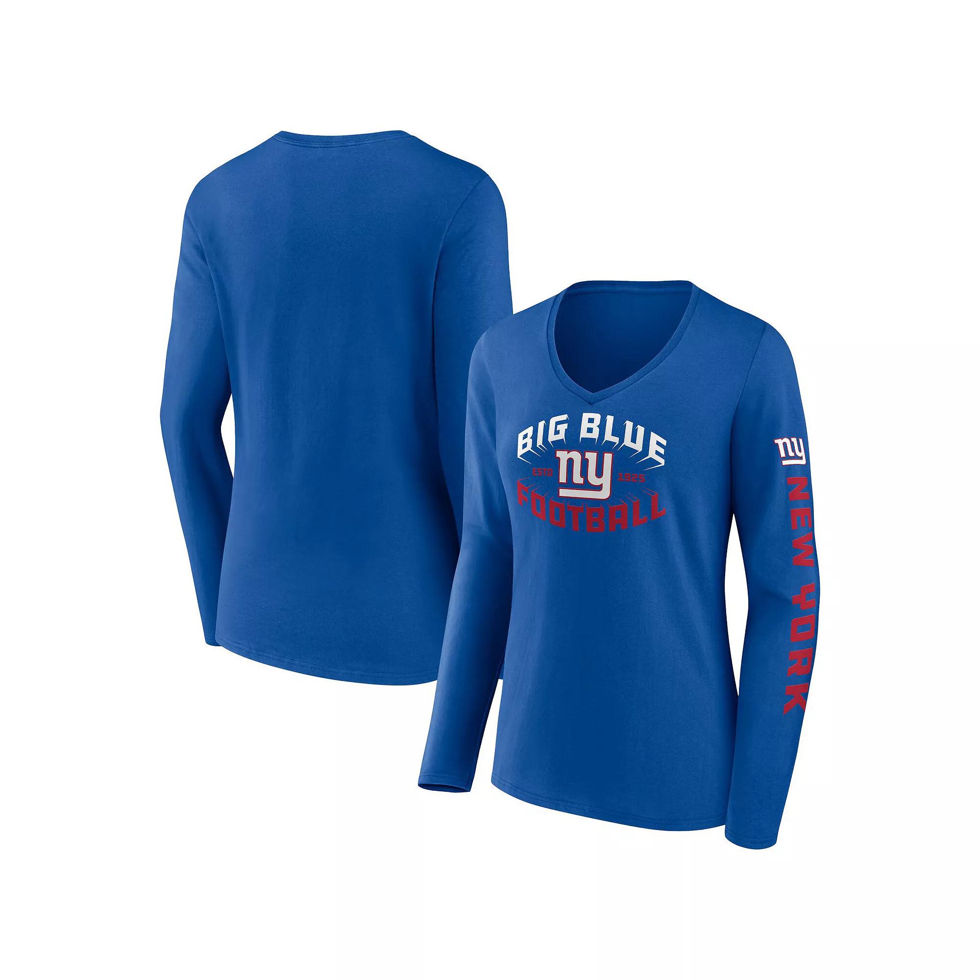 Women's Fanatics Royal New York Giants Hometown Sweep Long Sleeve V-Neck T-Shirt, Size: 2XL, Blue Product Image