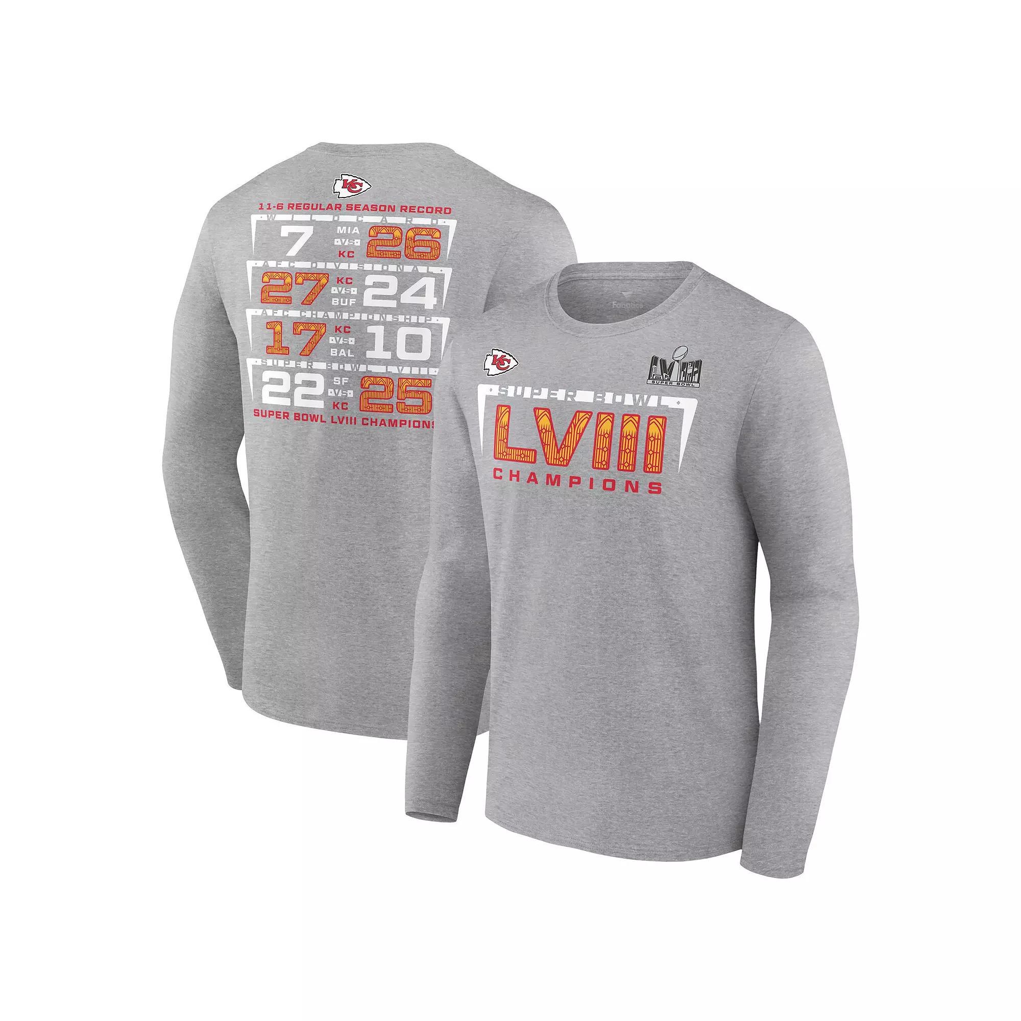 Men's Fanatics Branded Heather Charcoal Kansas City Chiefs Super Bowl LVIII Champions Counting Points Score Long Sleeve T-Shirt, Size: Large Product Image