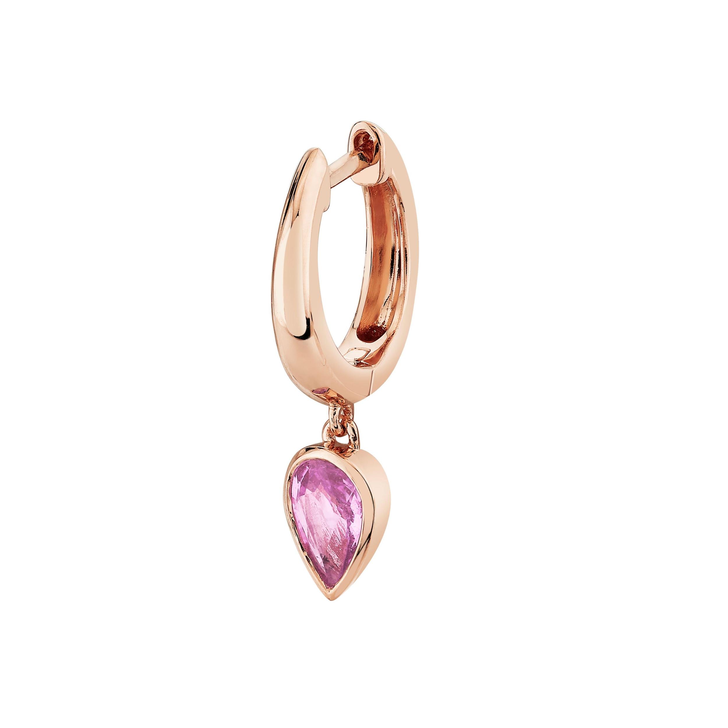 SINGLE PINK SAPPHIRE PEAR DROP HUGGIE Product Image