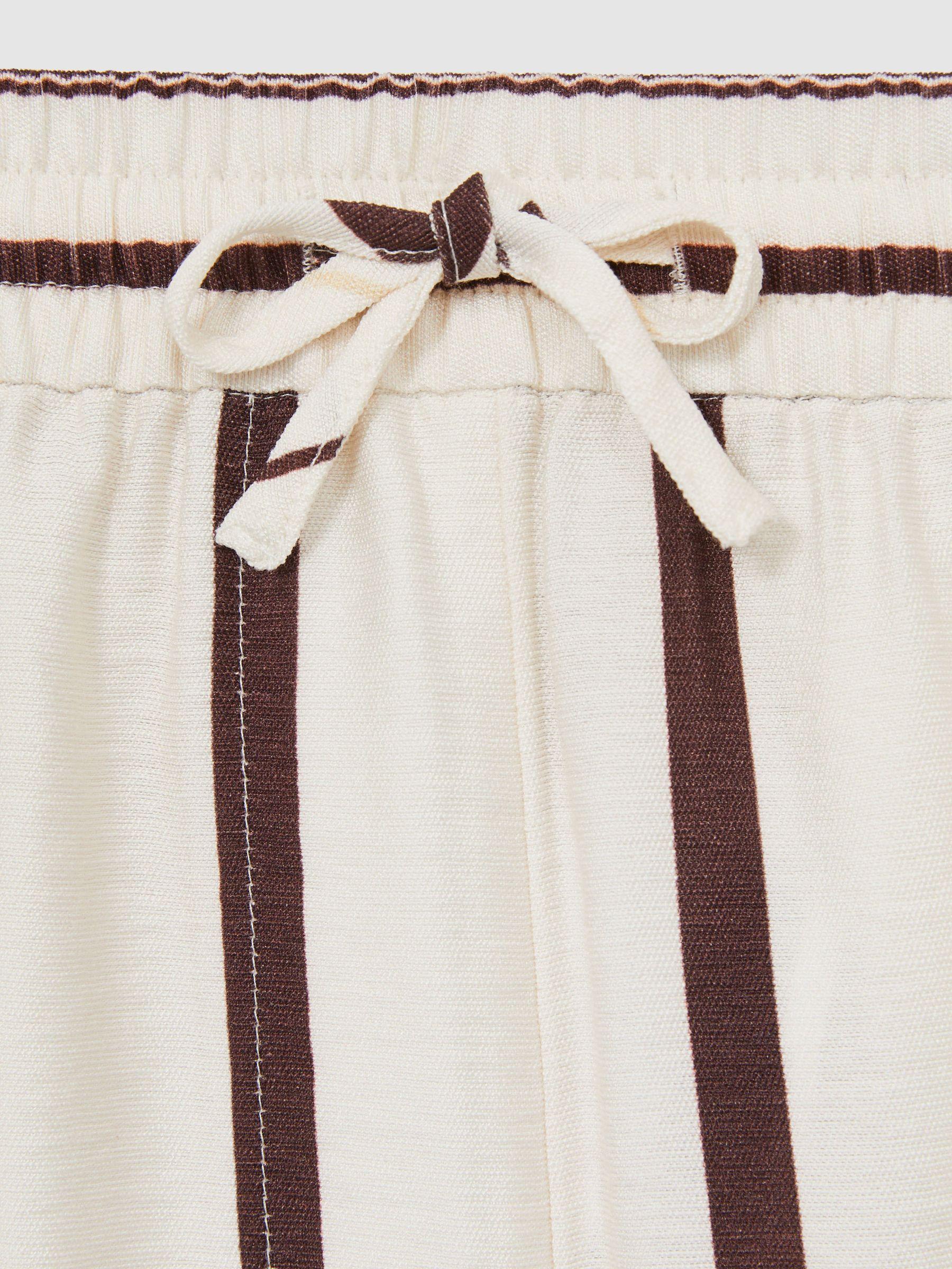 Stripe-Print Drawstring Shorts in White/Brown Product Image