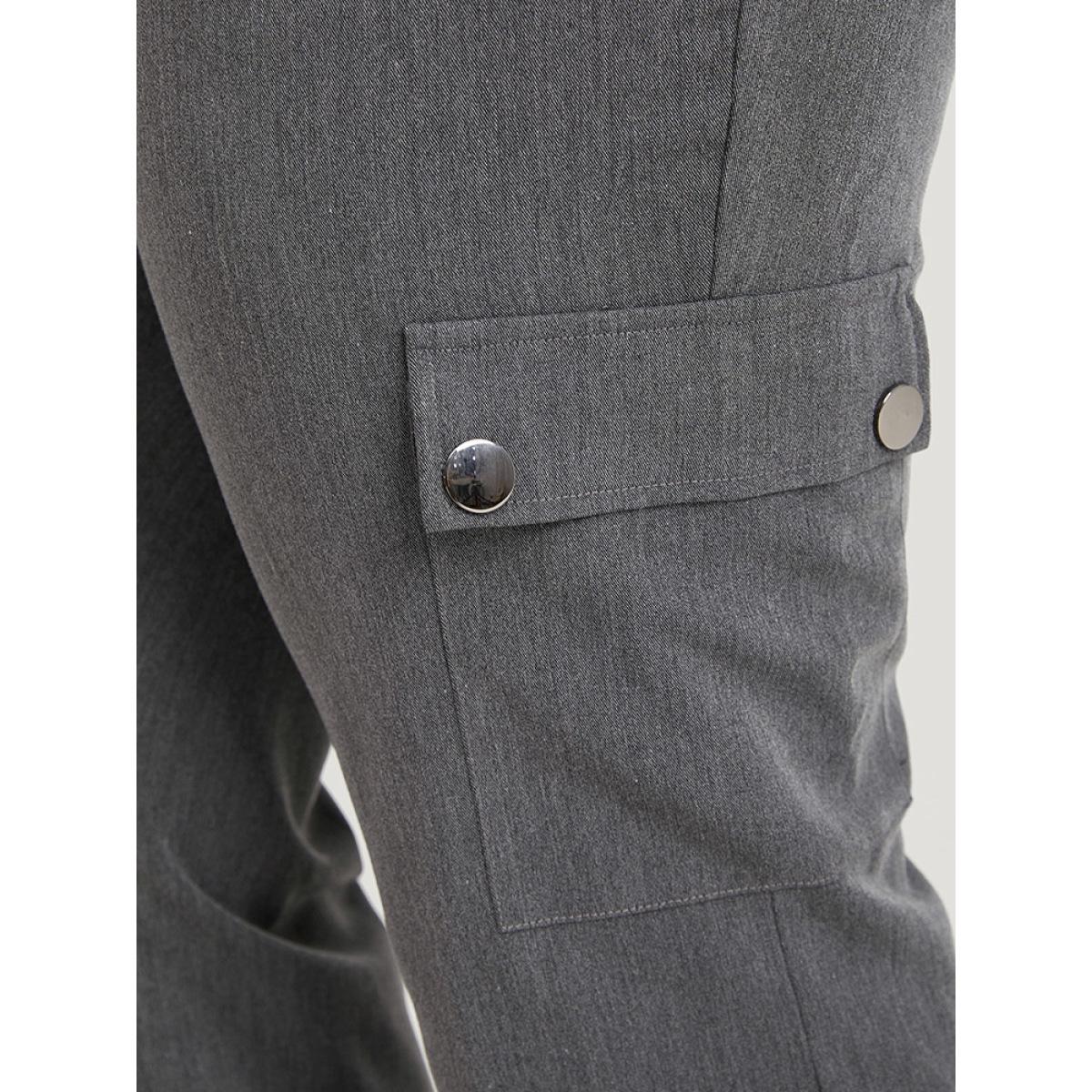 Plain Eyelet Drawstring Flap Pocket Sweatpants DimGray Plus Size Women Casual Dailywear Drawstring 22-24/3X Bloomchic Product Image