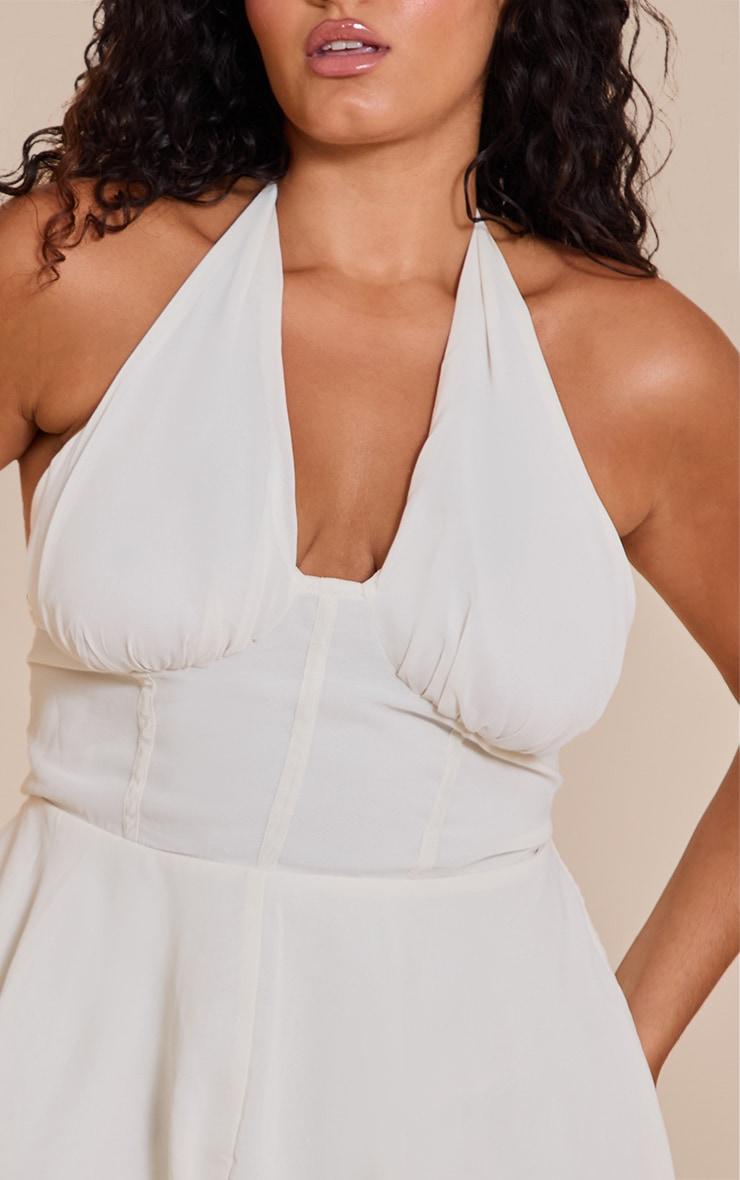 Plus Cream Chiffon Halterneck Corset Detail Skort Romper Product Image