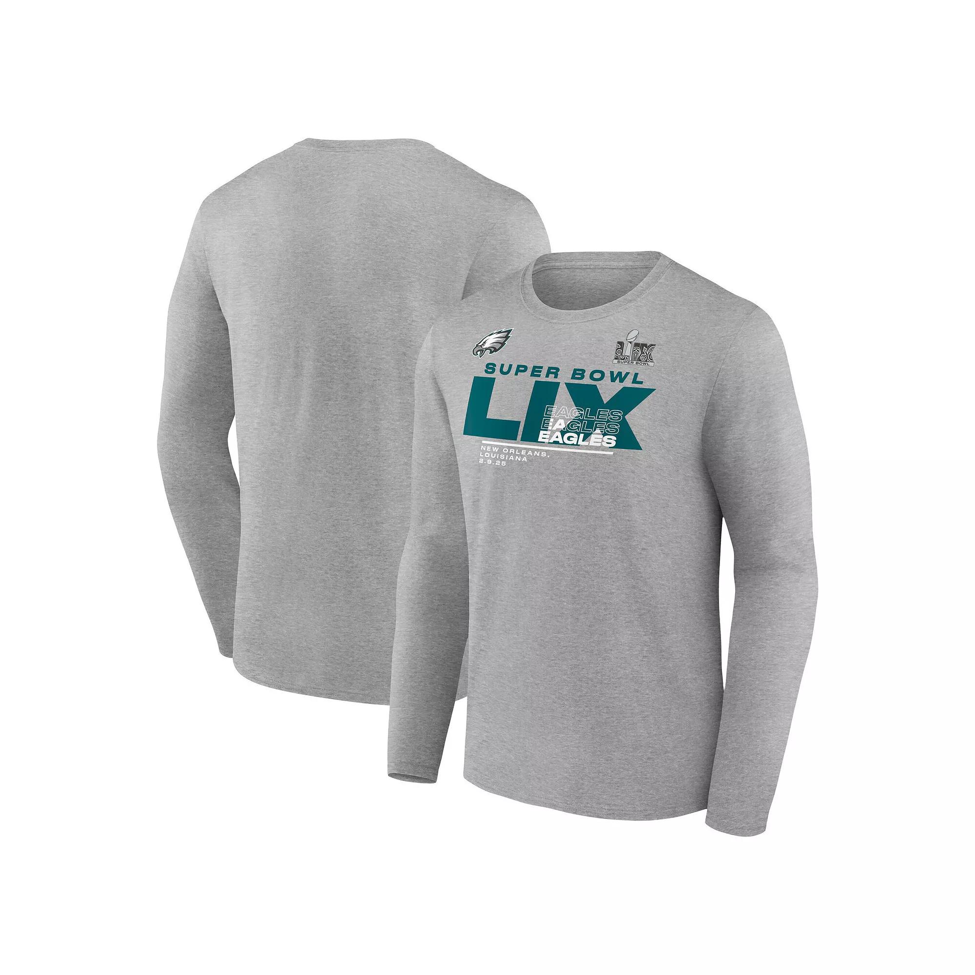 Men's Fanatics  Heather Gray Philadelphia Eagles Super Bowl LIX Big & Tall Quick Pass Long Sleeve T-Shirt, Size: 5XB, Grey Product Image