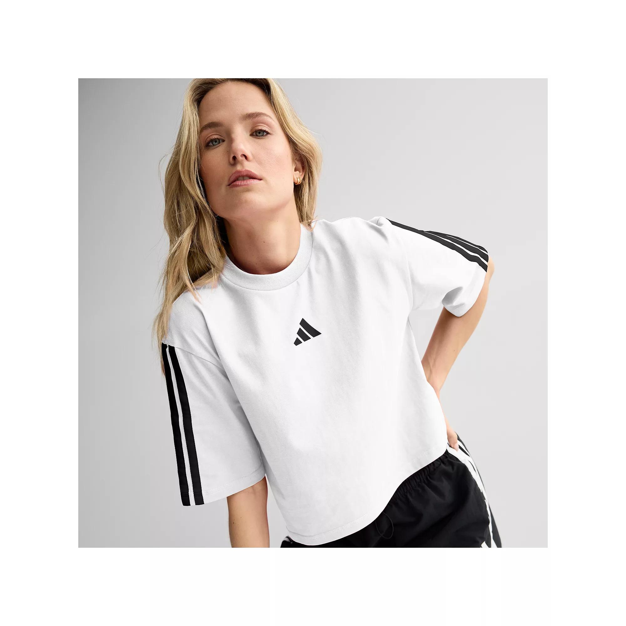 Women's adidas Essentials 3-Stripes Sportswear T-Shirt, Size: XL, White Product Image