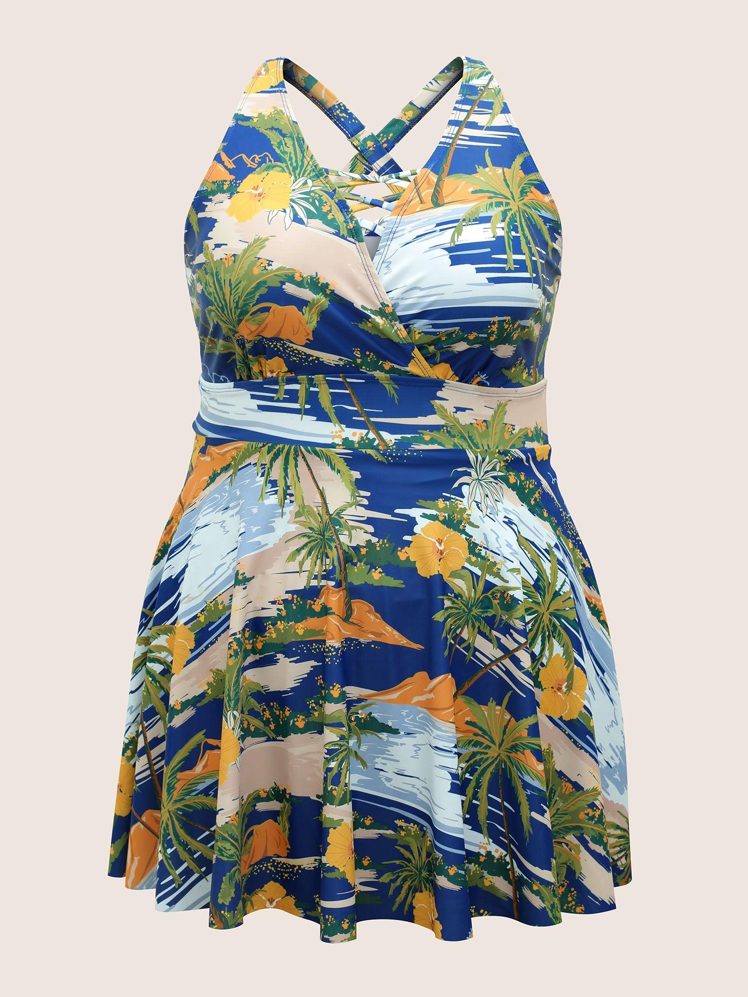 Tropical Print Crisscross Cut Out Swim Dress Female Product Image