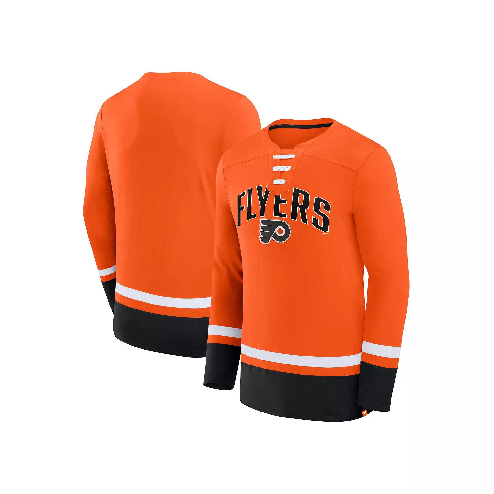 Men's Fanatics Branded Orange Philadelphia Flyers Back Pass Lace-Up Long Sleeve T-Shirt,  Product Image
