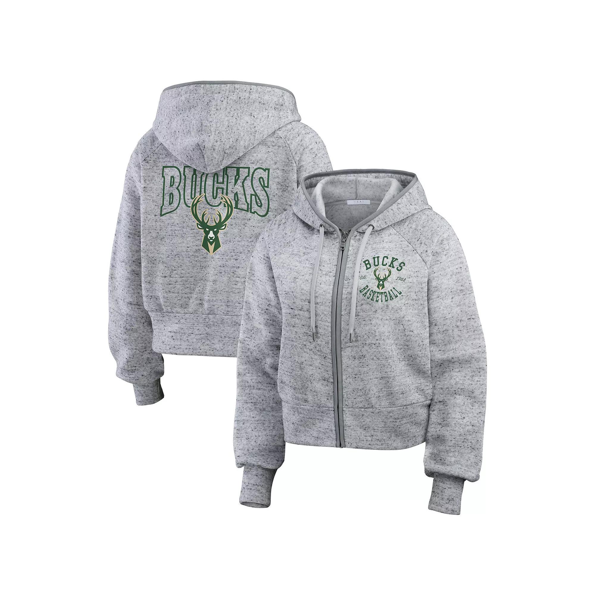 Women's WEAR by Erin Andrews Heather Gray Milwaukee Bucks Speckled Radiator Full-Zip Hoodie,  Product Image