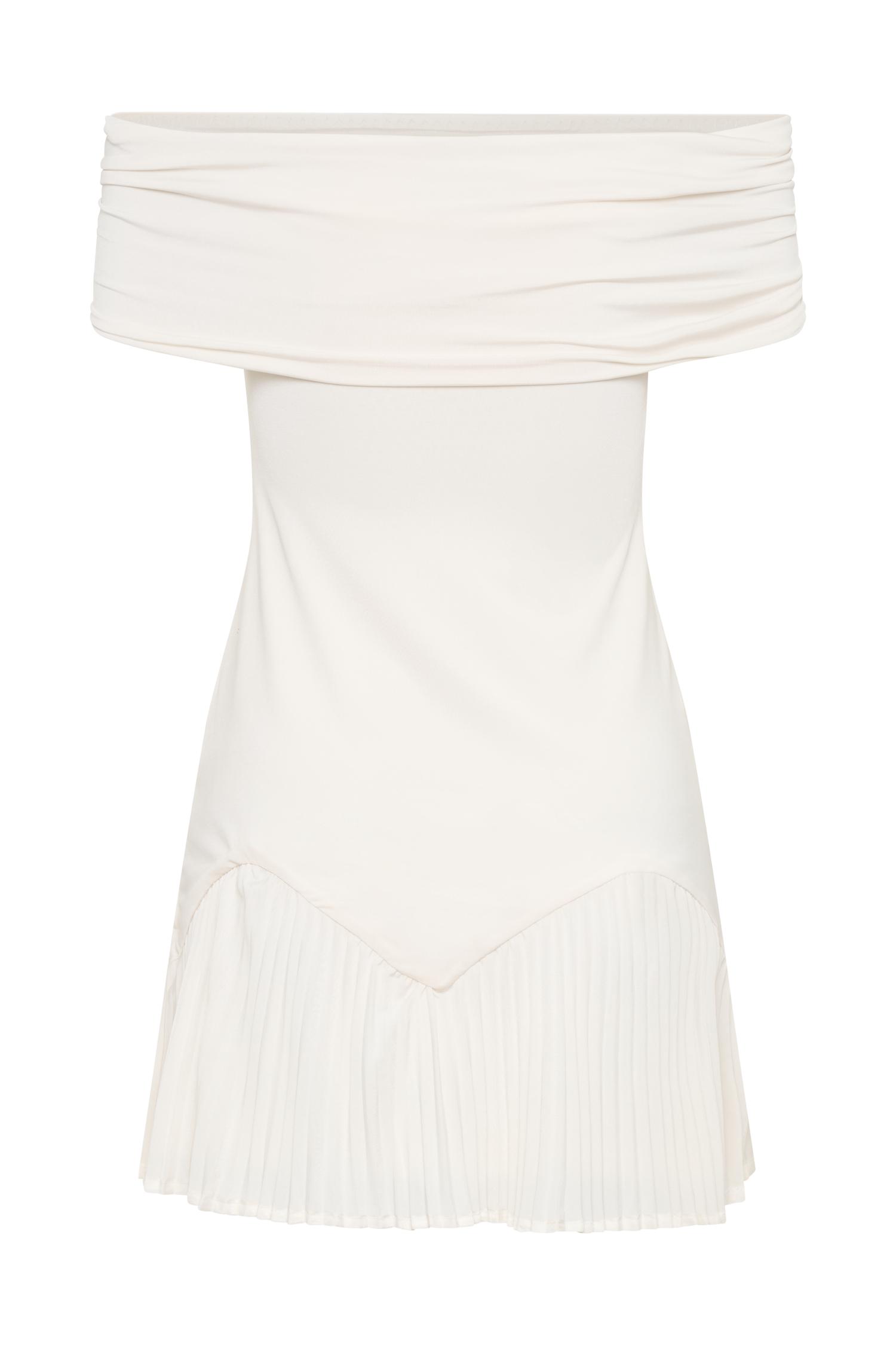 Melina Slinky Off Shoulder Mini Dress - Ivory Product Image