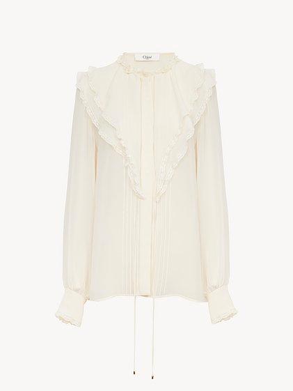 Ruffled blouse in silk georgette Product Image